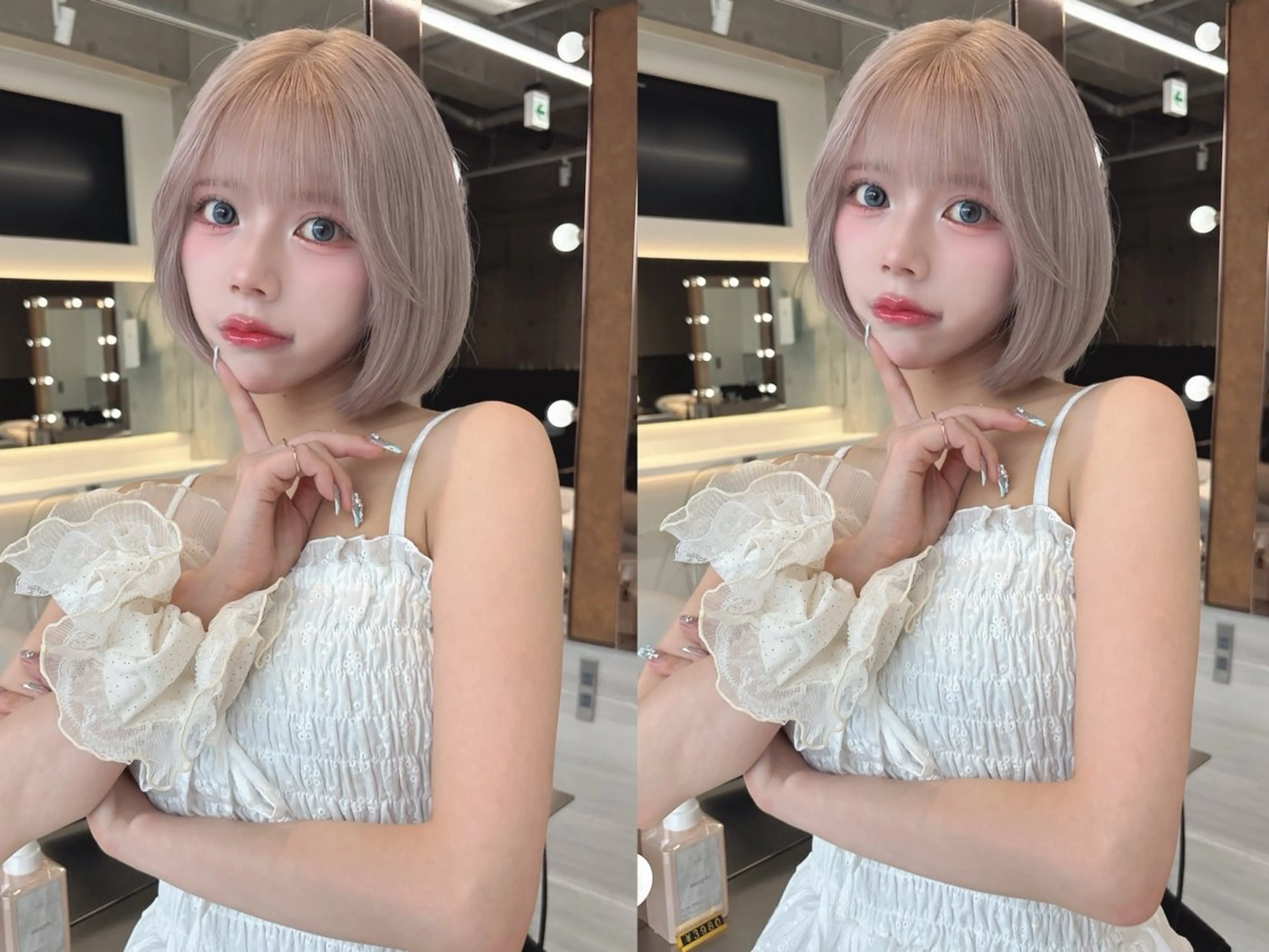 ミディアム ヘアカラー rina／ベージュ ワンホン/韓国ヘアのヘアスタイル