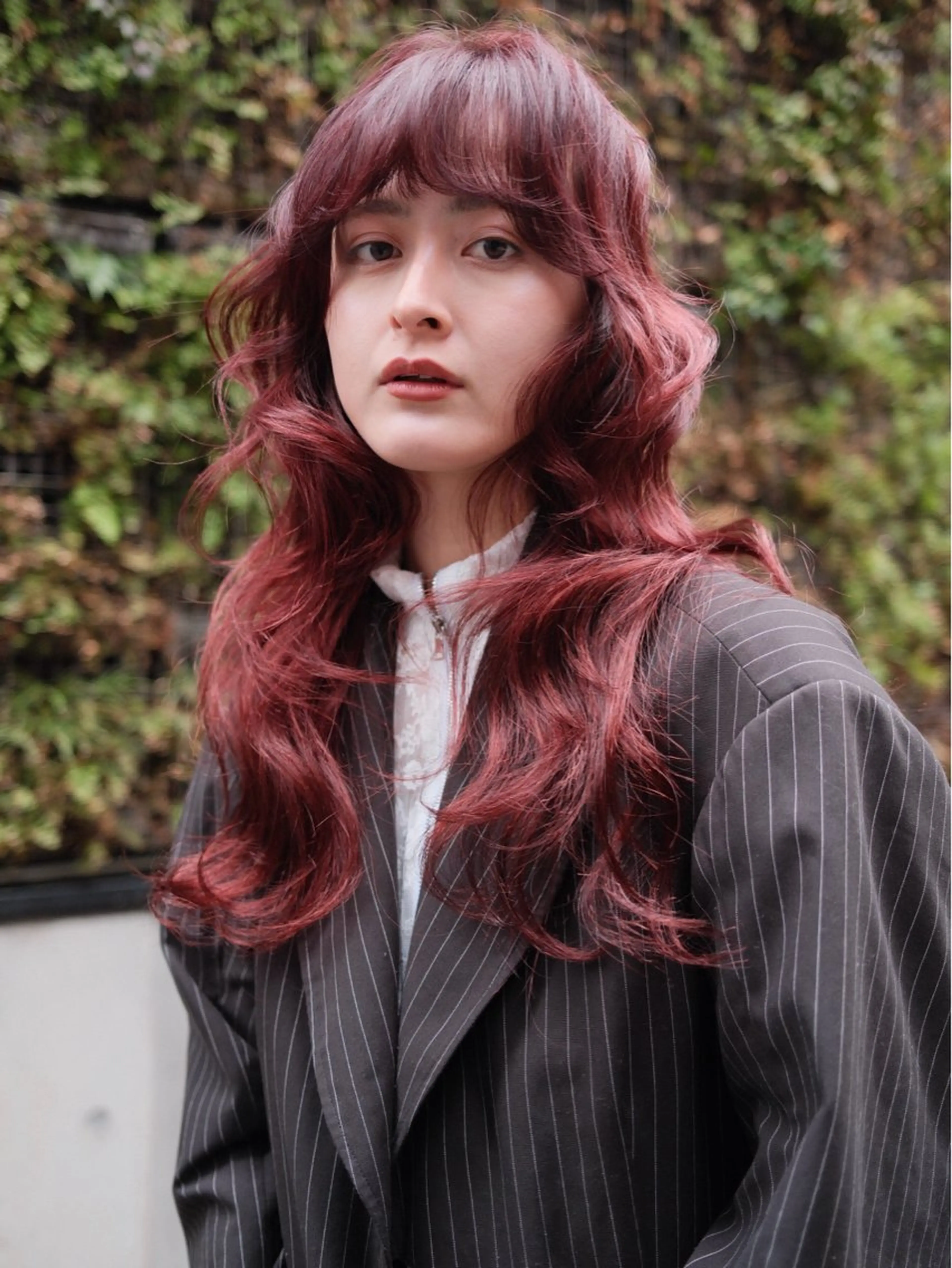 ロング カラー パーマ ブリーチ ボルドーカラー ロング デジタルパーマ カット ヘアカラー パーマ 【お洒落パーマ】 Elme　肥塚康汰郎のヘアスタイル