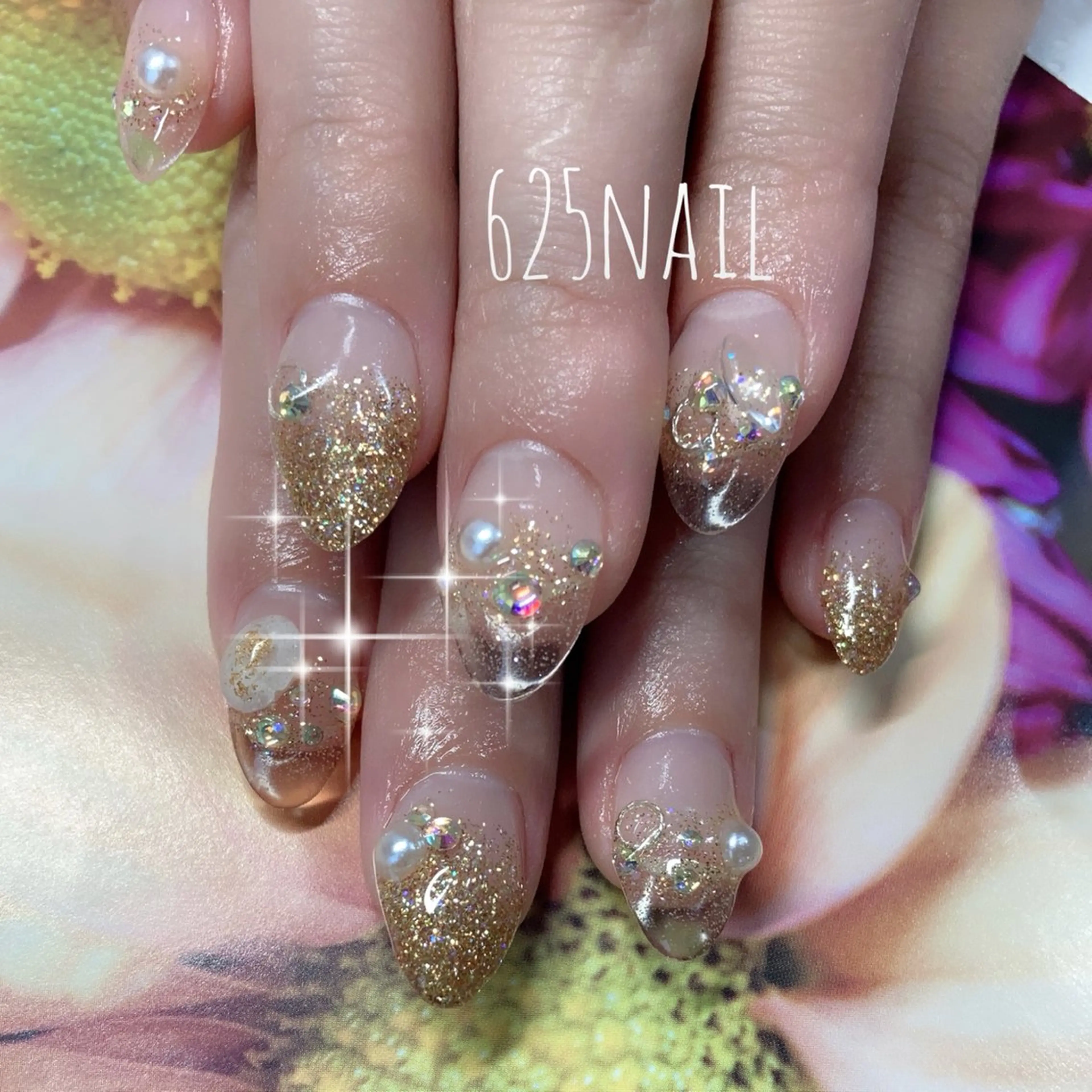 ネイル 長さ出し グラデーション ラメ(グリッター) ラメグラデーション ロングネイル 625nail 無料P有/春日白水のネイルデザイン