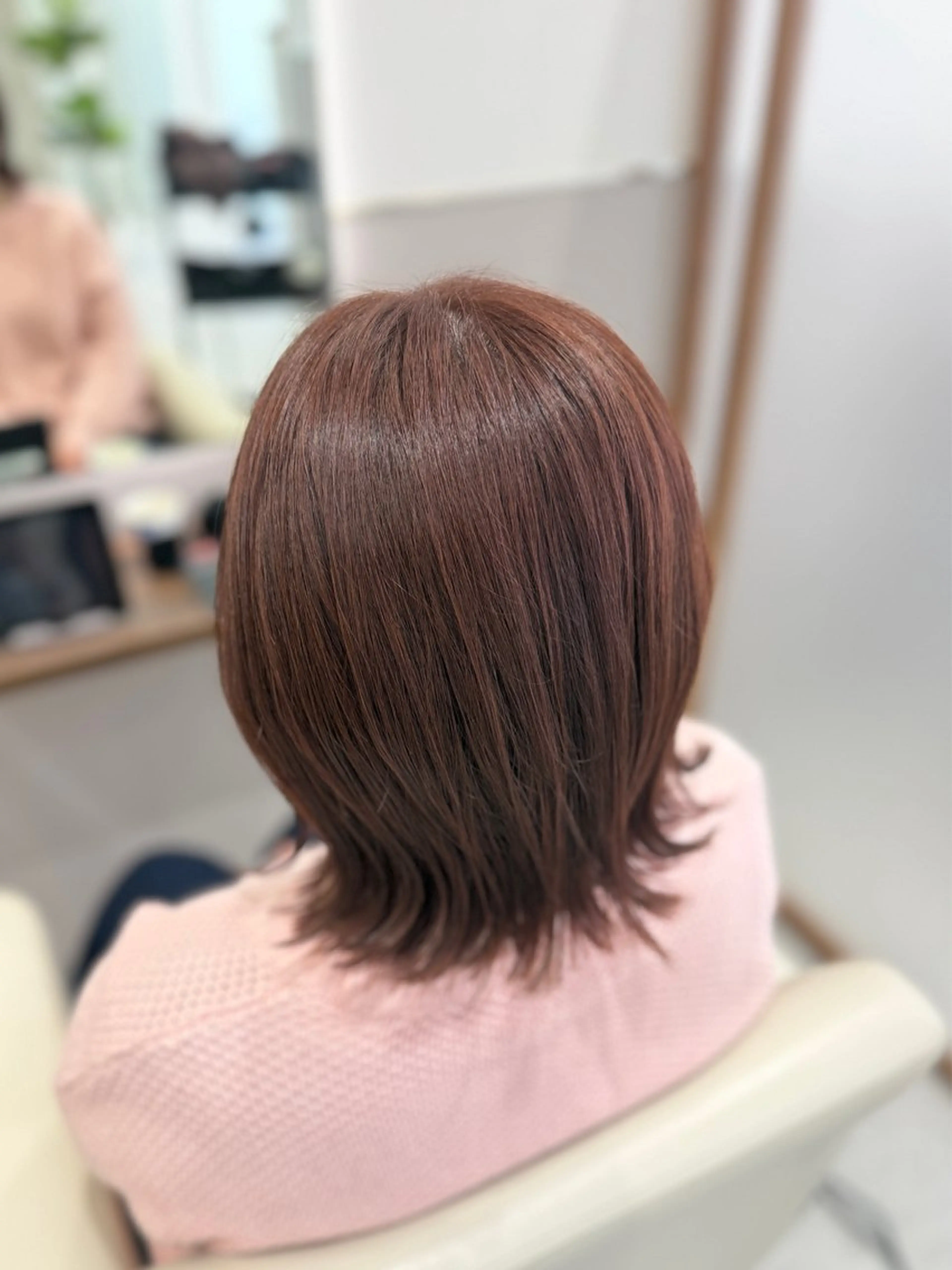 ミディアム ピンクブラウン くびれヘア 岡嶋乃愛/layer cut🌈南船橋のヘアスタイル