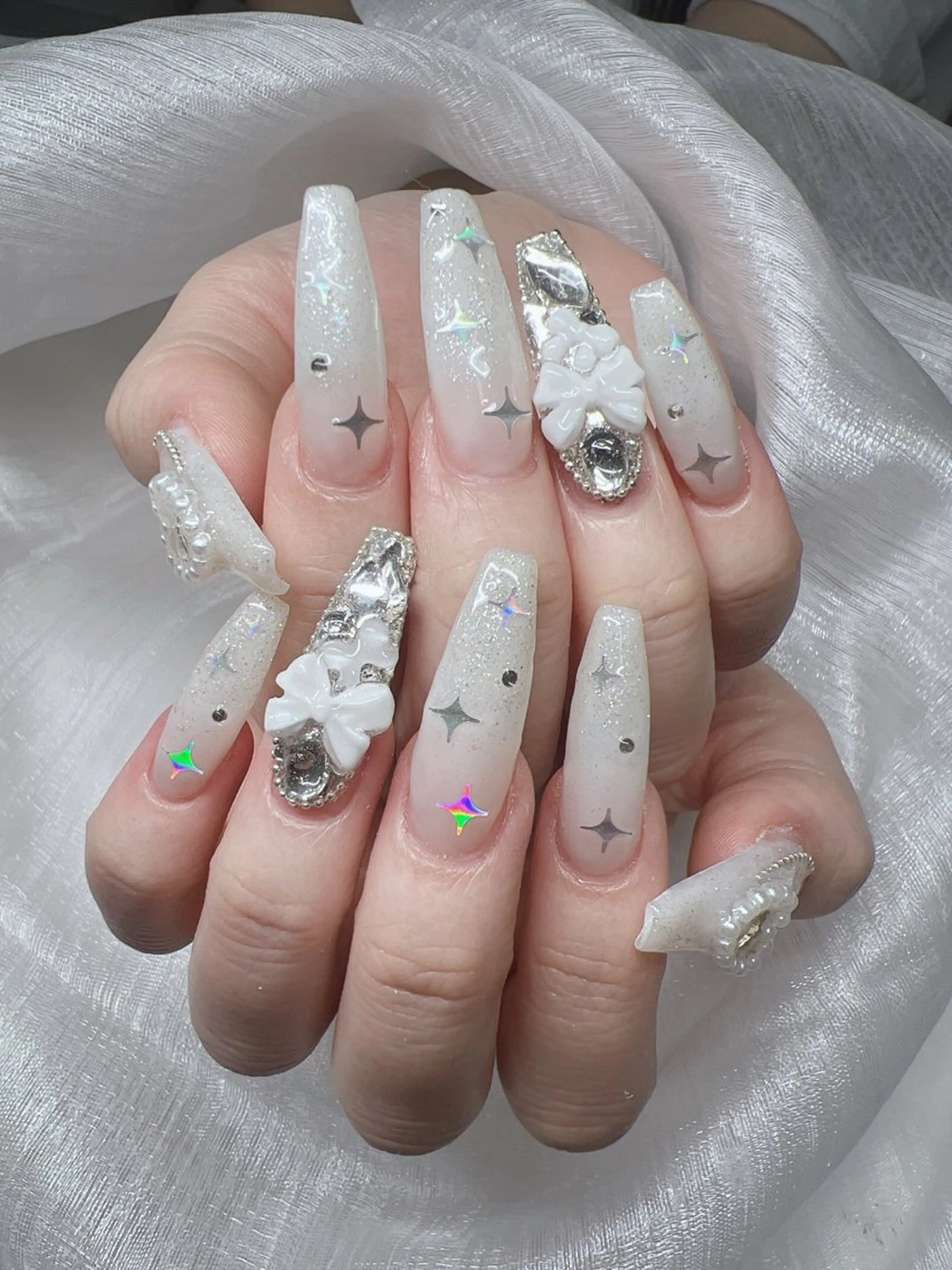 ネイル 長さ出し グラデーション キラキラネイル マグネットネイル ニュアンスネイル Lee Nails チップ長さだし専門店のネイルデザイン