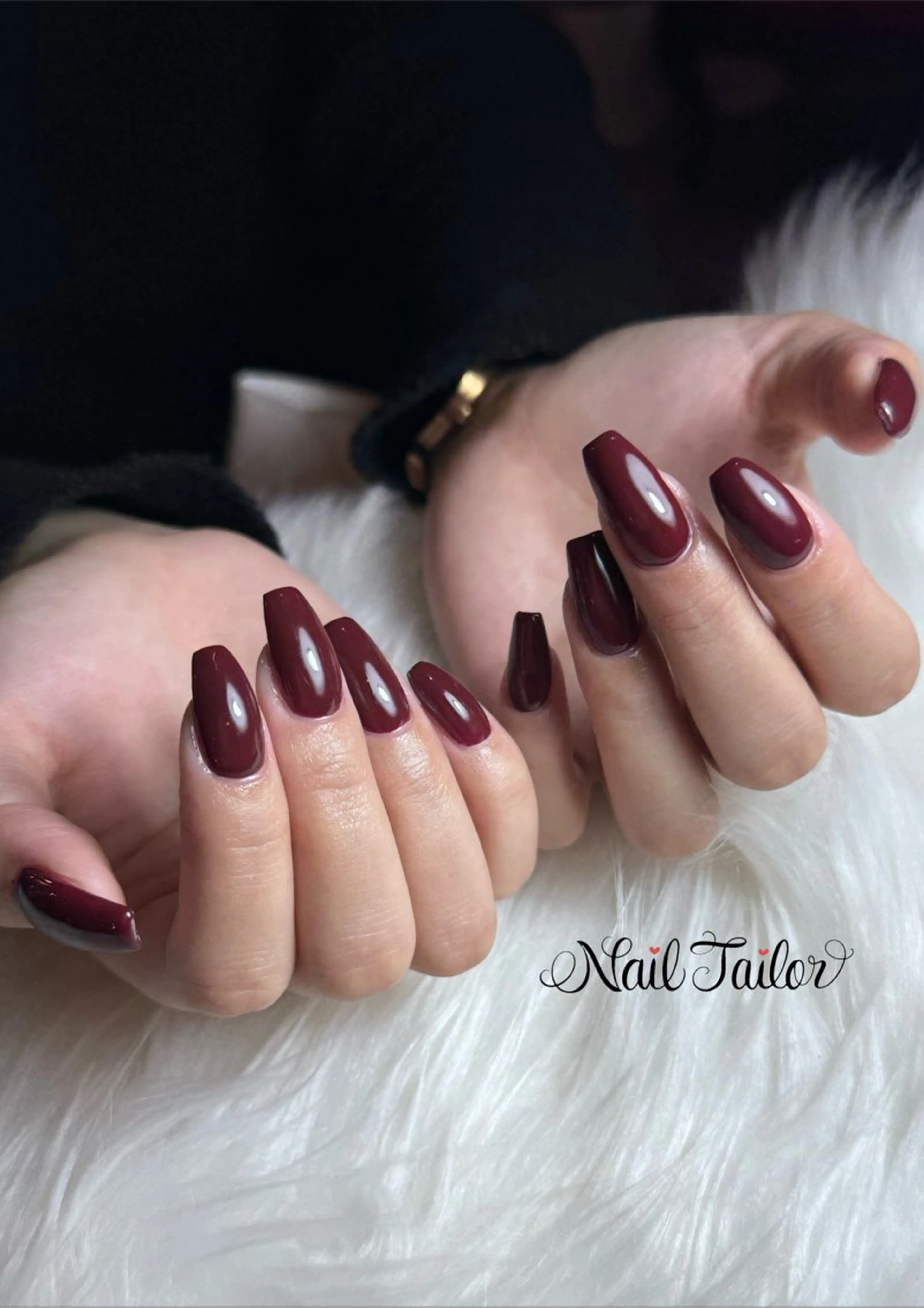 ネイル ボルドー 長さ出し 赤色 冬ネイル ハンドネイル NailTailor ネイルテイラーのネイルデザイン