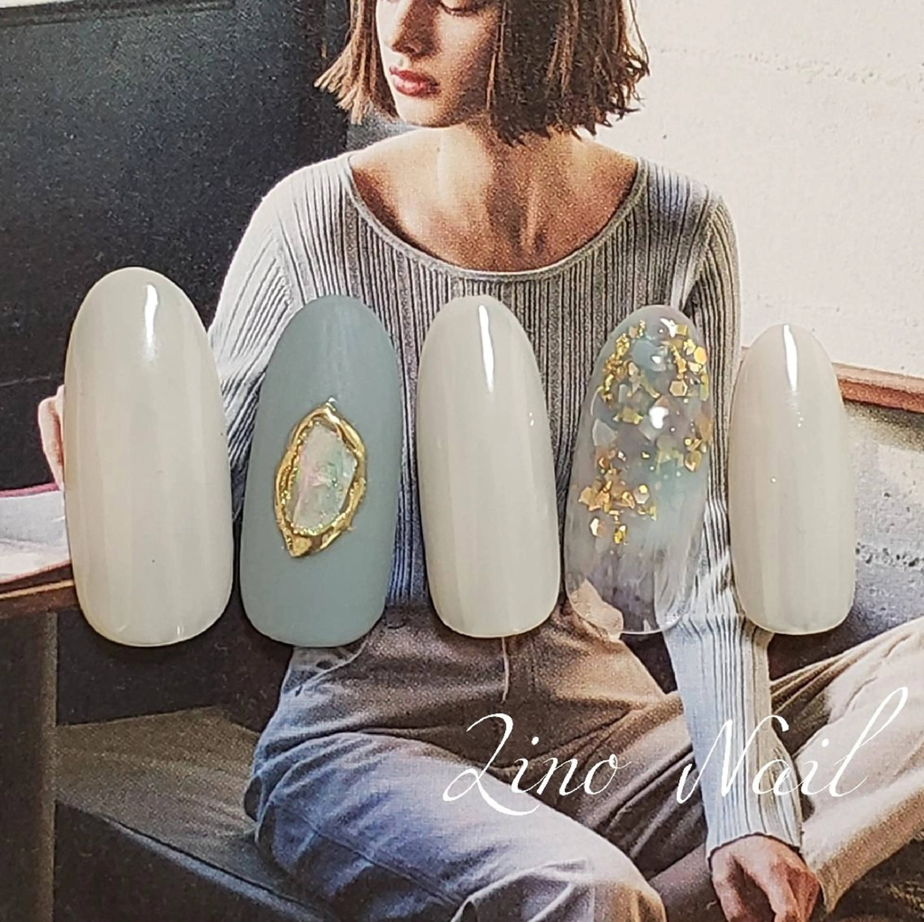 ネイル ブルー カジュアル ジェルネイル グラデーション キラキラネイル Lino Nailのネイルデザイン