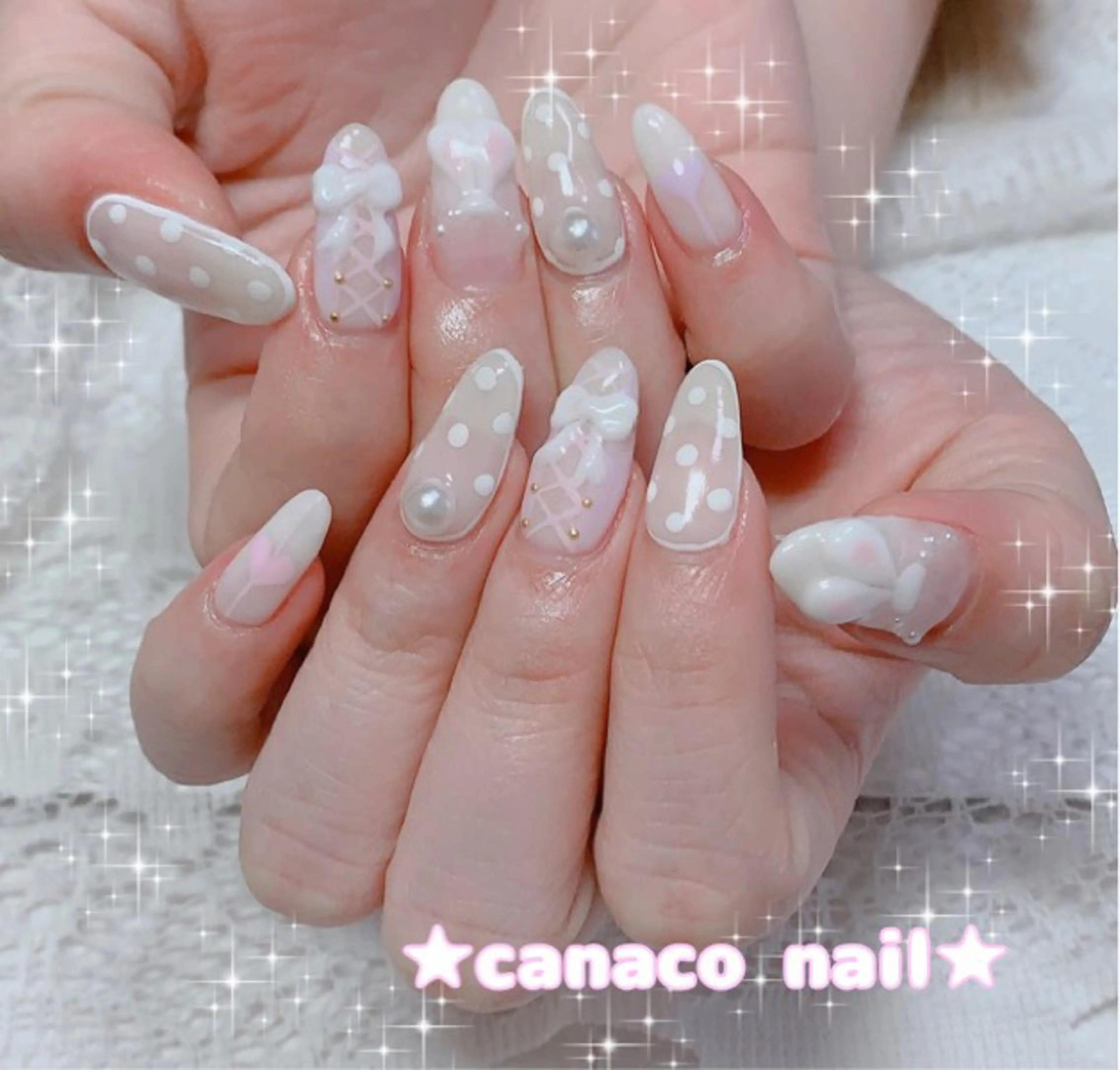 ネイル ドット ガーリー ホワイト ハンドネイル ハンドケア ベテランネイル cnc  nailのネイルデザイン