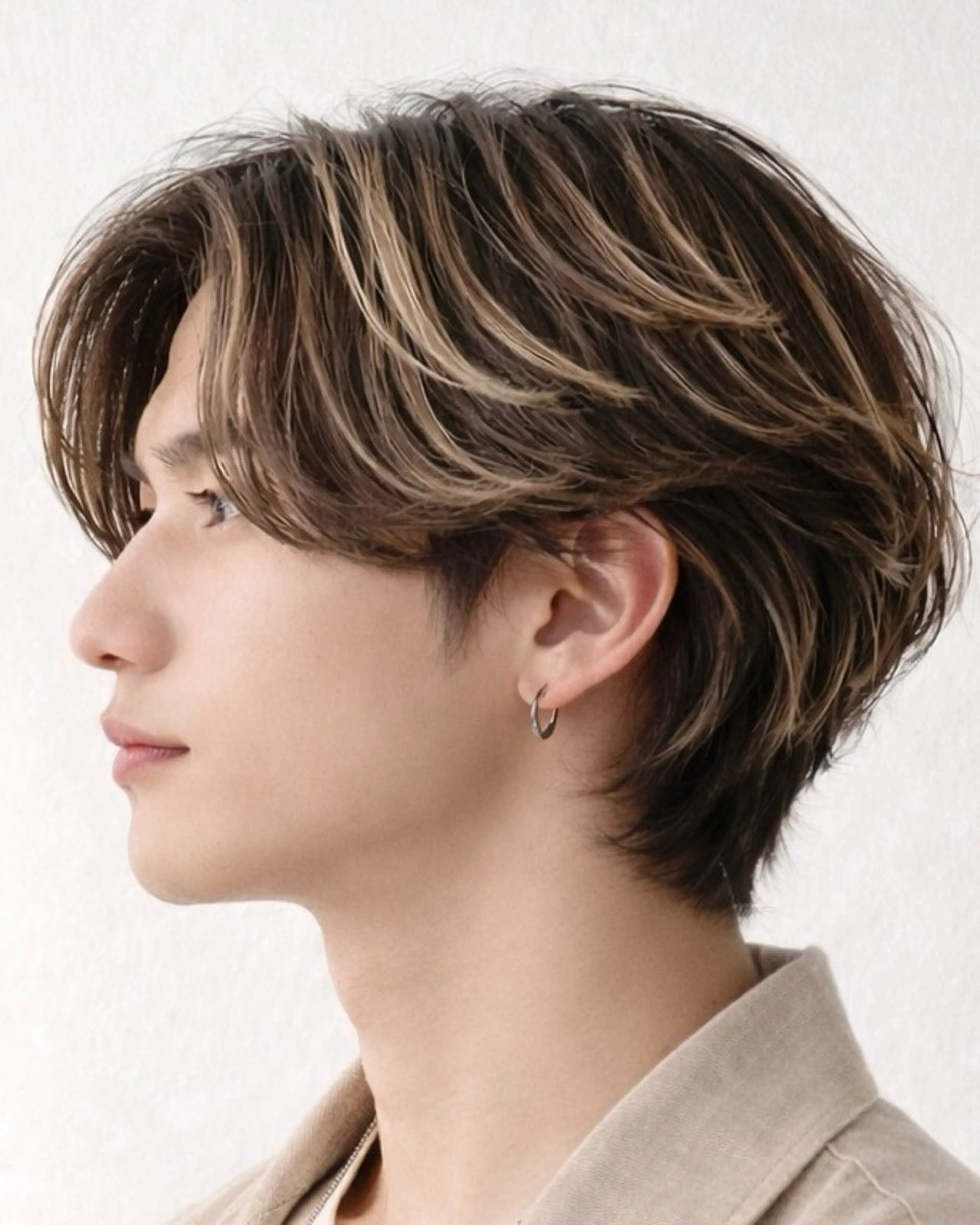 ミディアム ハイライト レイヤーカット カット ヘアカラー ハイライトカラー 浦和メンズ新井涼太のヘアスタイル