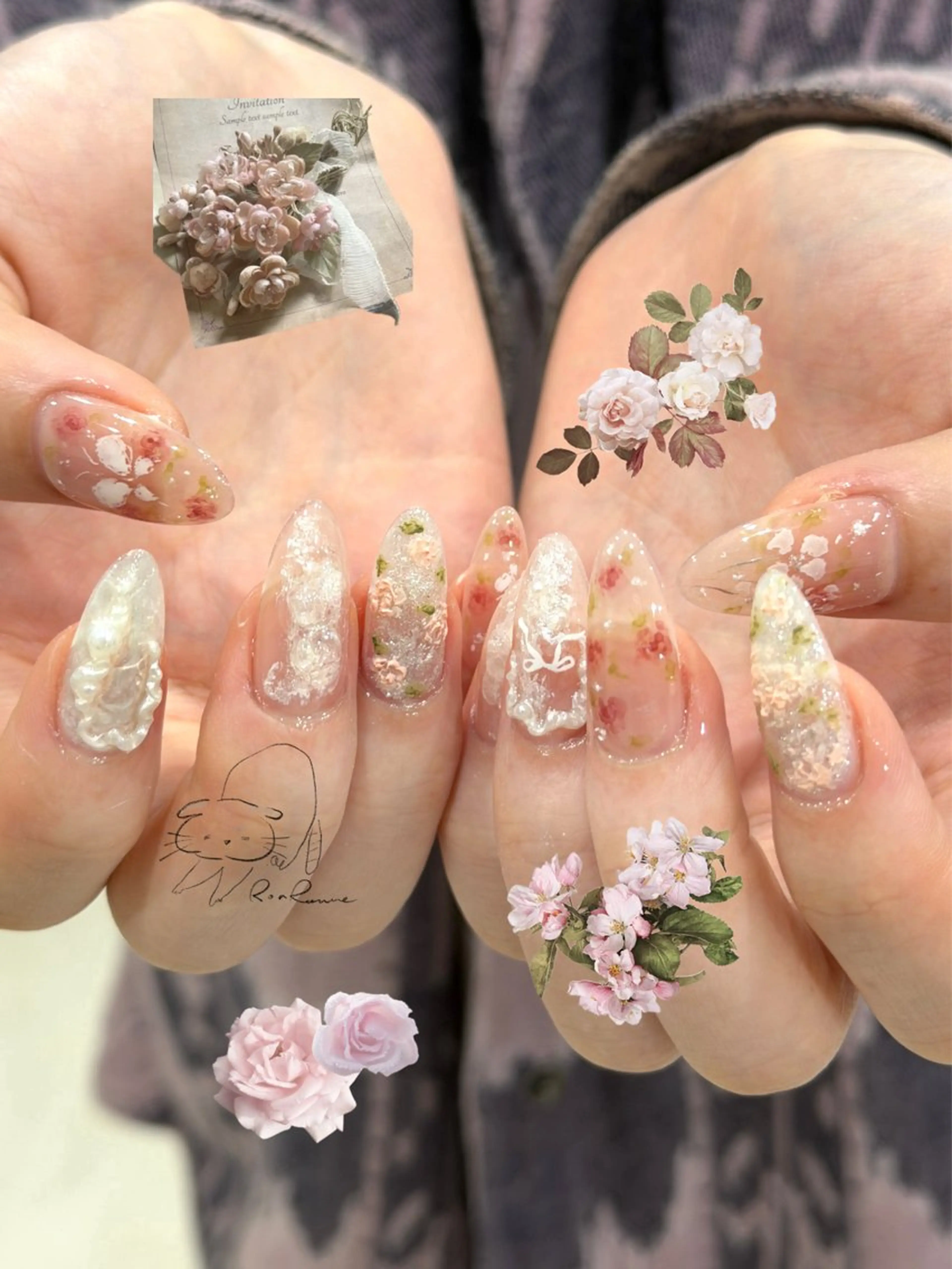 ネイル オーロラネイル 長さ出し フレンチネイル ジェルネイル ミラーネイル ハンドネイル ronronne .のネイルデザイン