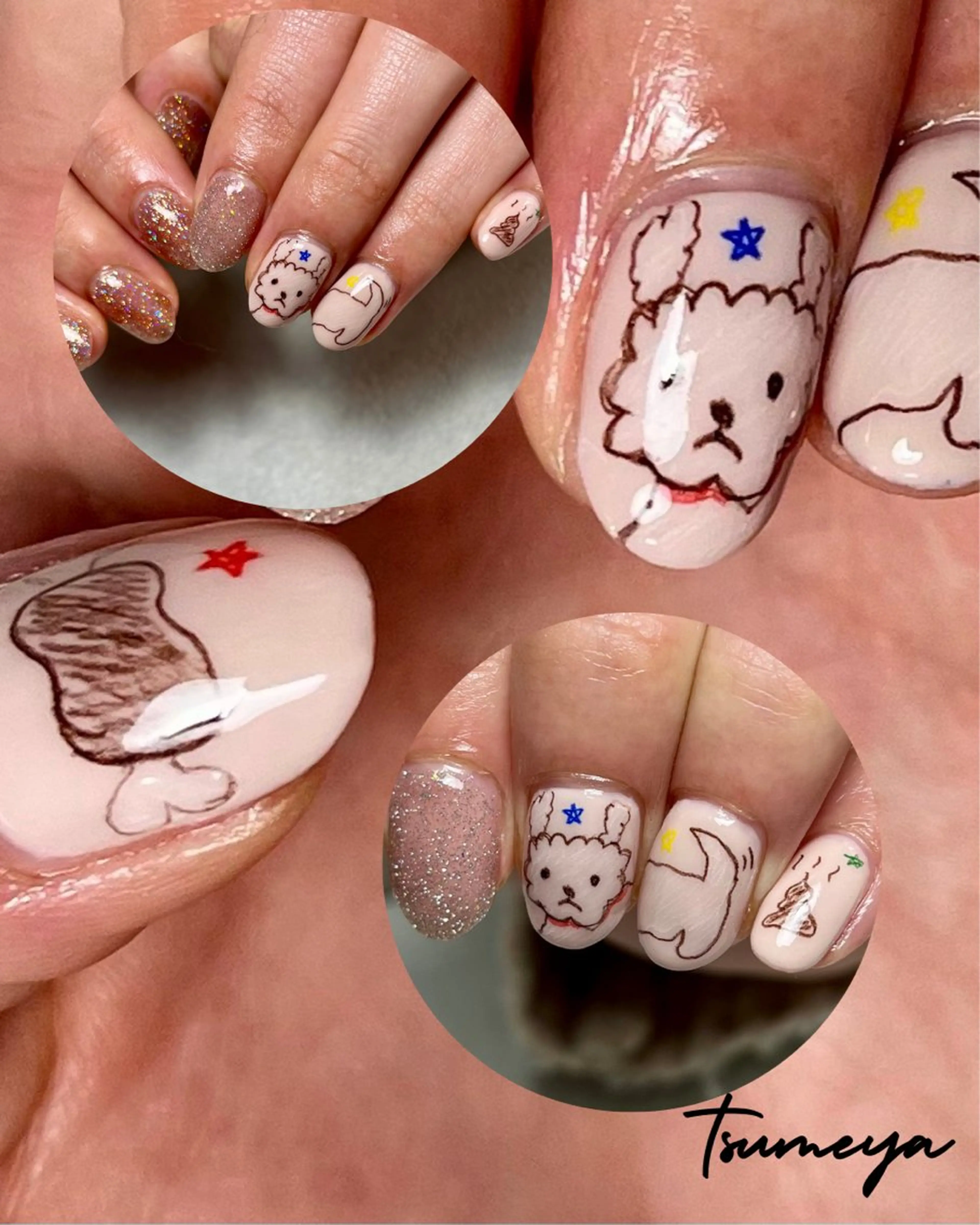 ネイル ハンドネイル tsumeya ゆるかわ手描きネイルのネイルデザイン