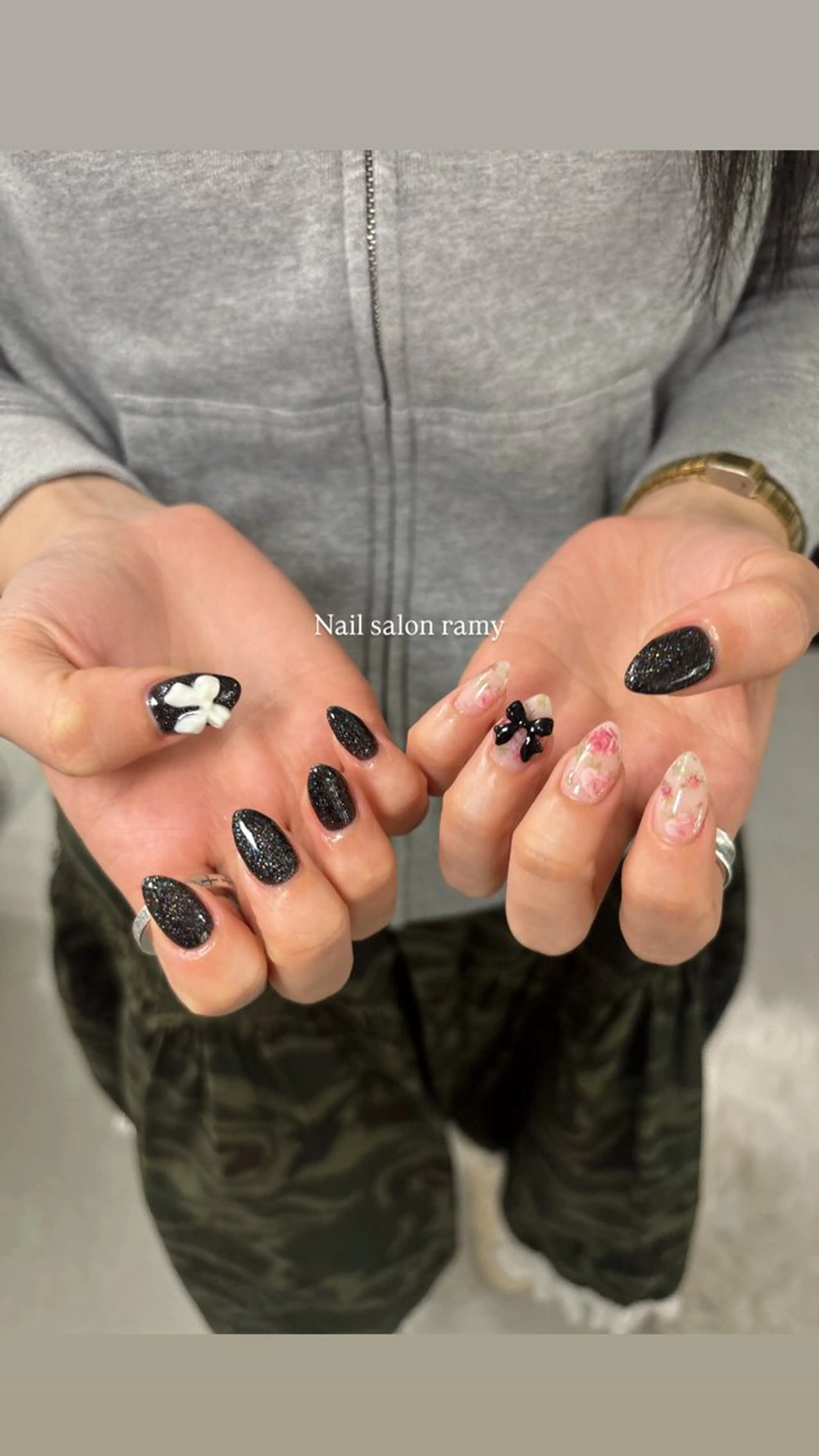 ネイル リボン ハンドネイル Nail salon ramyのマツエク・マツパデザイン