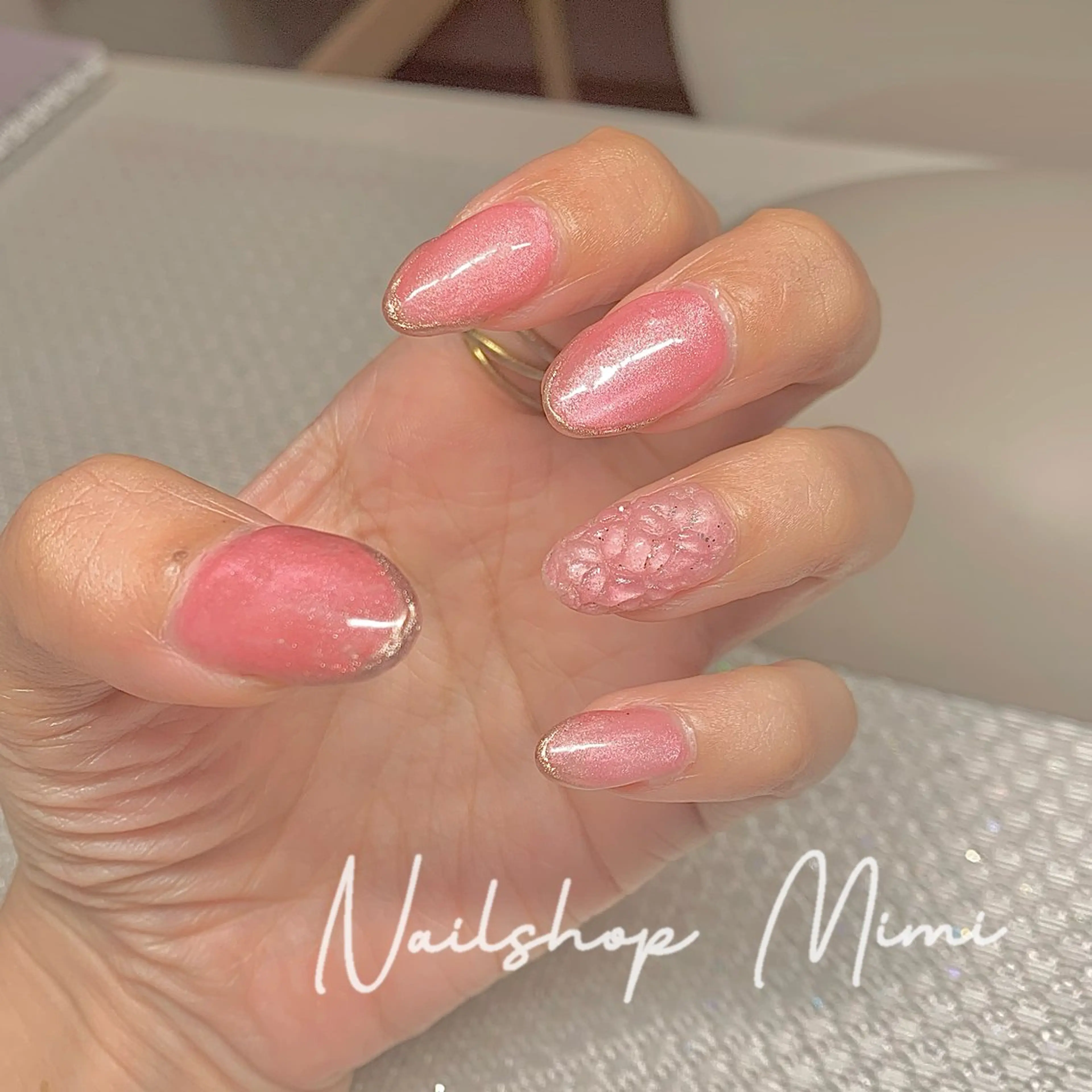 ネイル マグネットネイル ミラーネイル ピンク 春ネイル ハンドネイル Nailshop Mimiのネイルデザイン