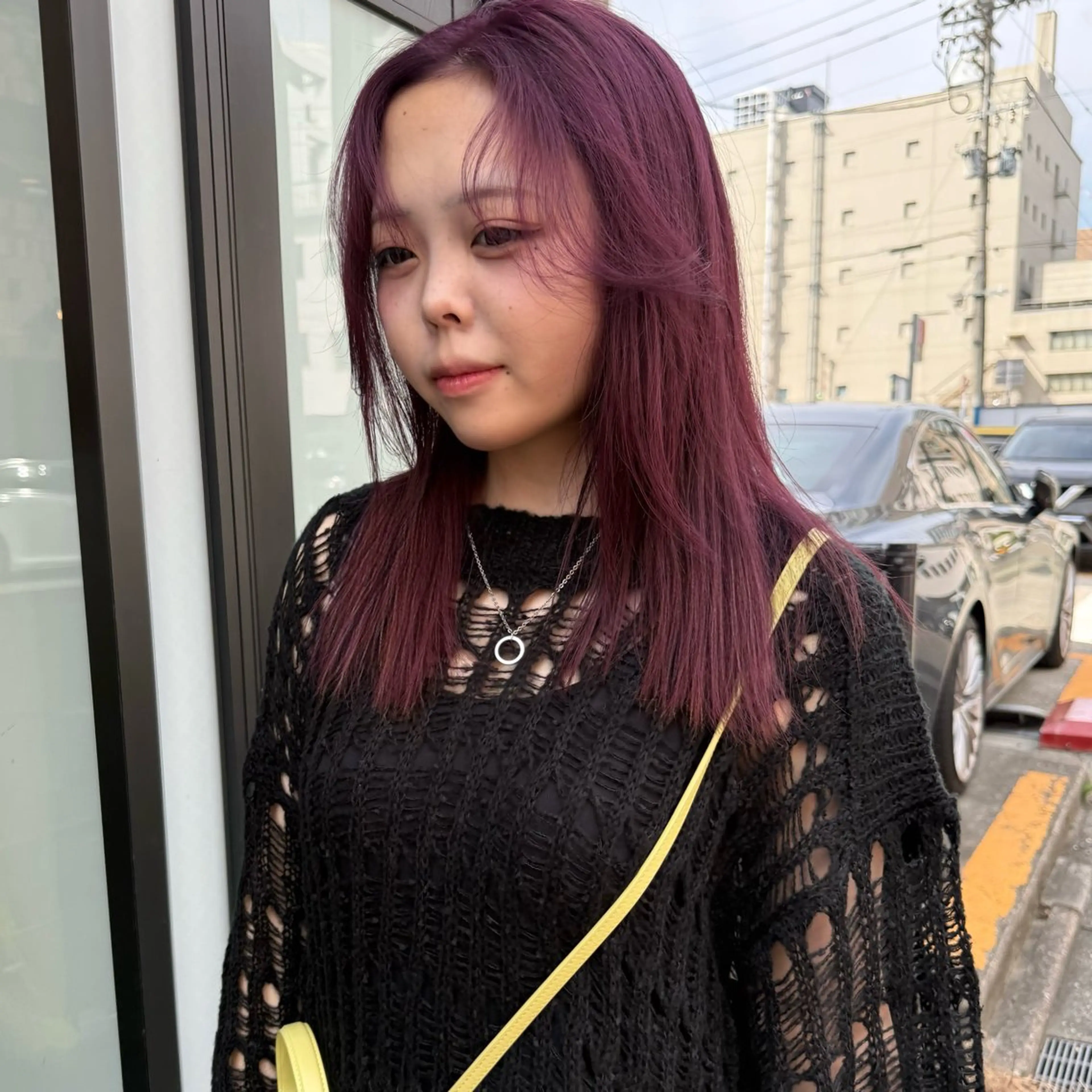 セミロング ピンクラベンダー ヘアカラー トリートメント 舟橋耀/ブリーチカラ ー/レイヤーカットのヘアスタイル