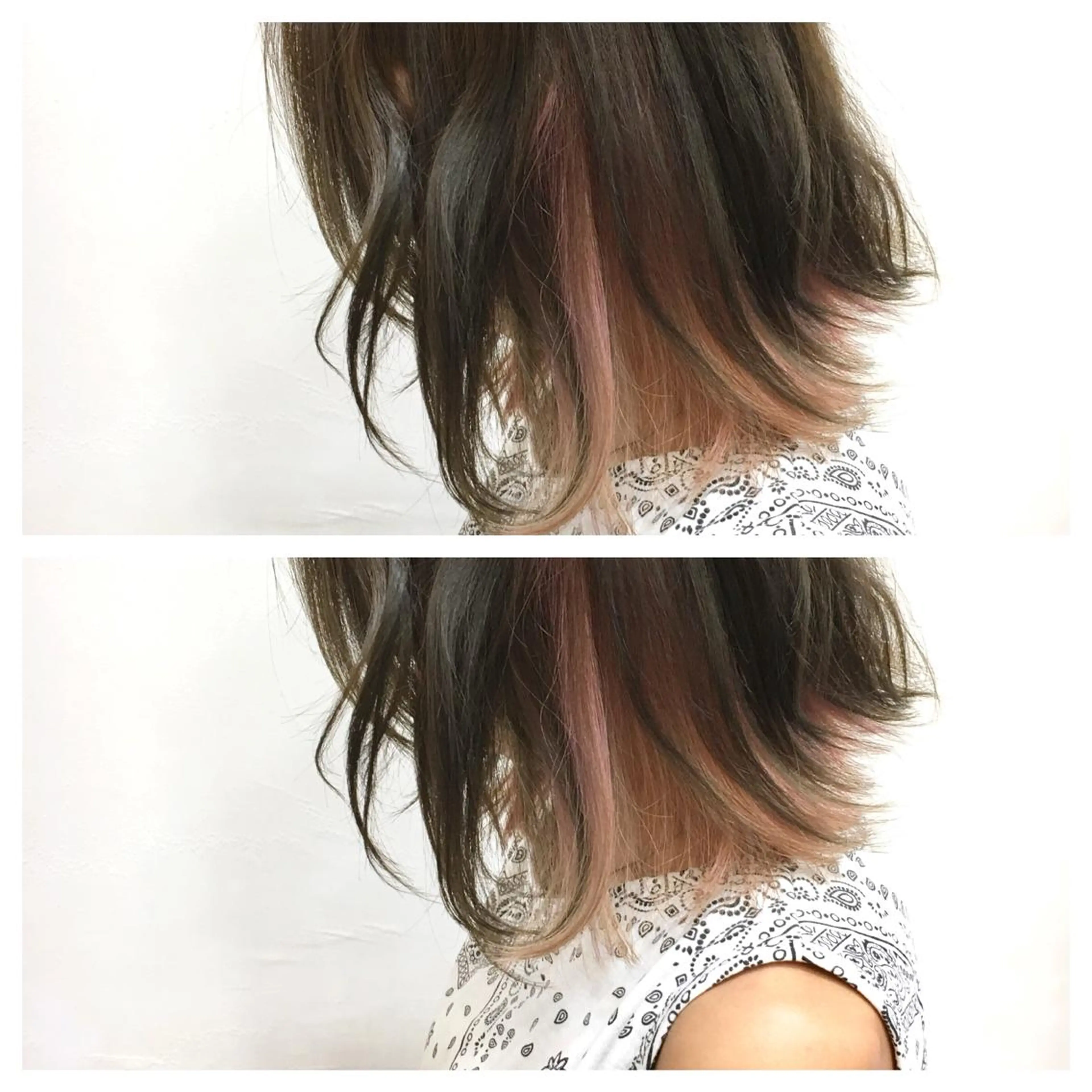 ミディアム カラー アッシュ ベージュカラー イルミナカラー インナーカラー ピンクカラー ヘアカラー GLAD 萩原のヘアスタイル