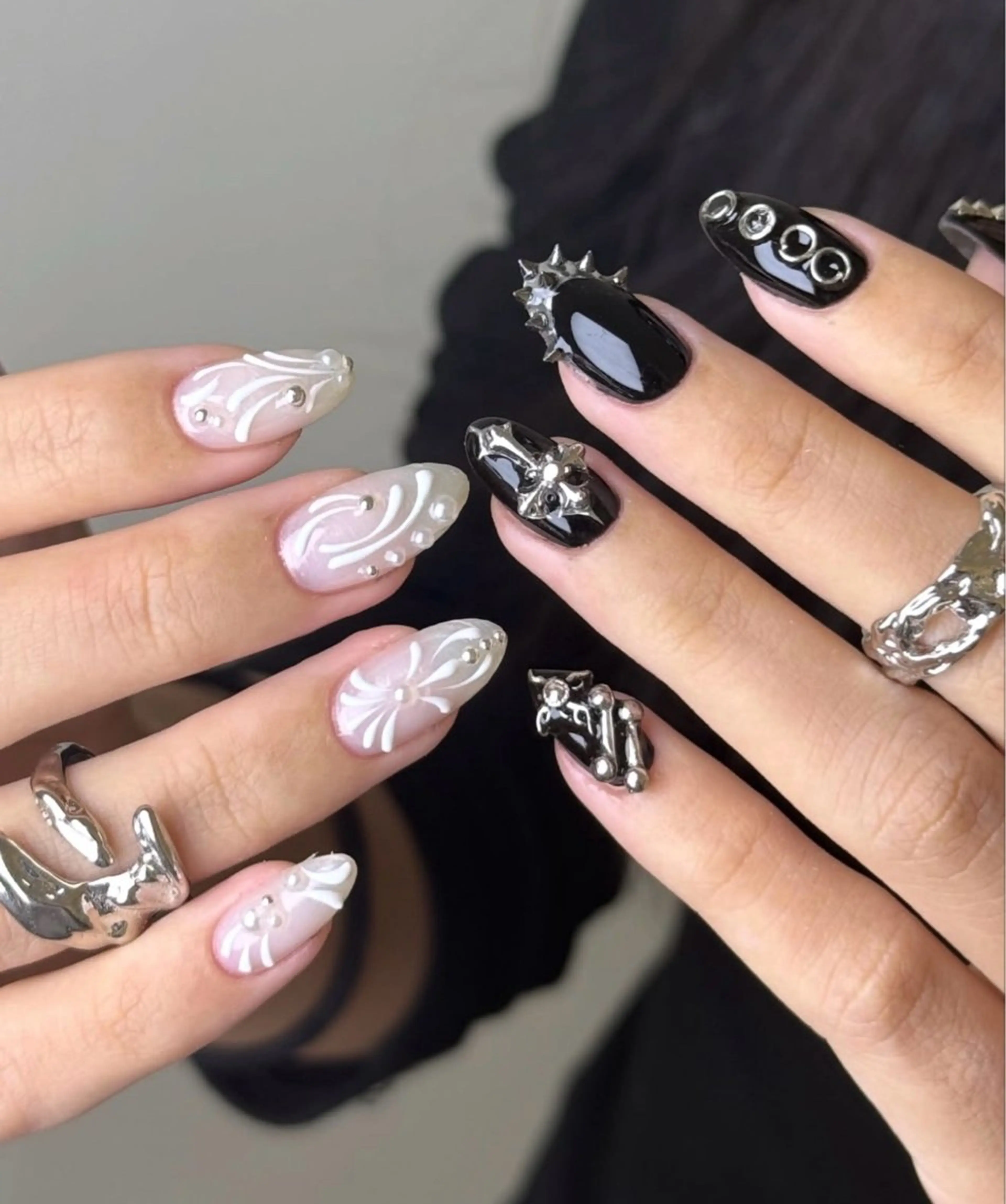 ネイル 長さ出し フレンチネイル 韓国ネイル レース マグネットネイル ハンドネイル 波 なみのネイルデザイン