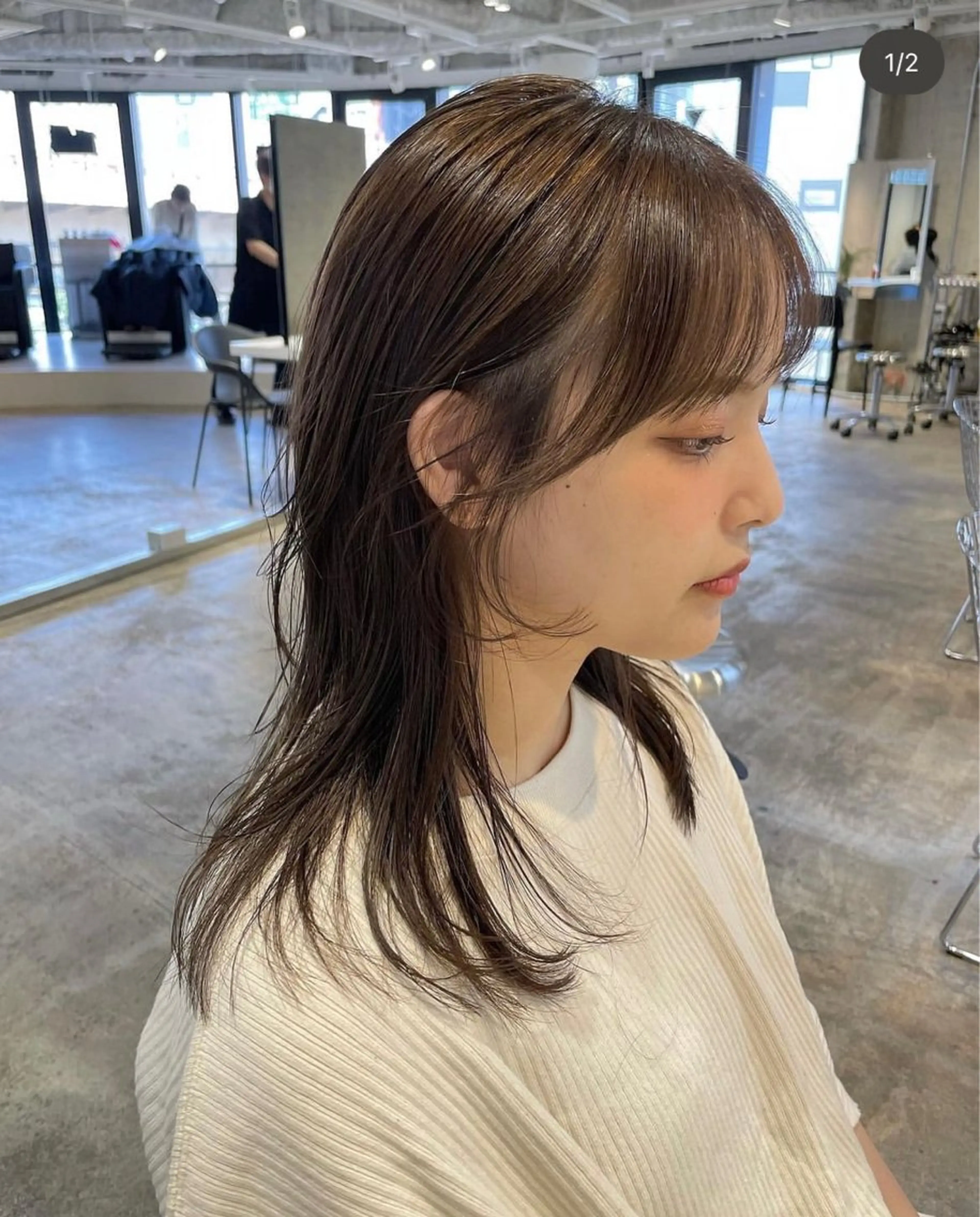 顔まわりカット+艶カラー+選べる髪質改善オージュアシャンプー🧴🫧の写真