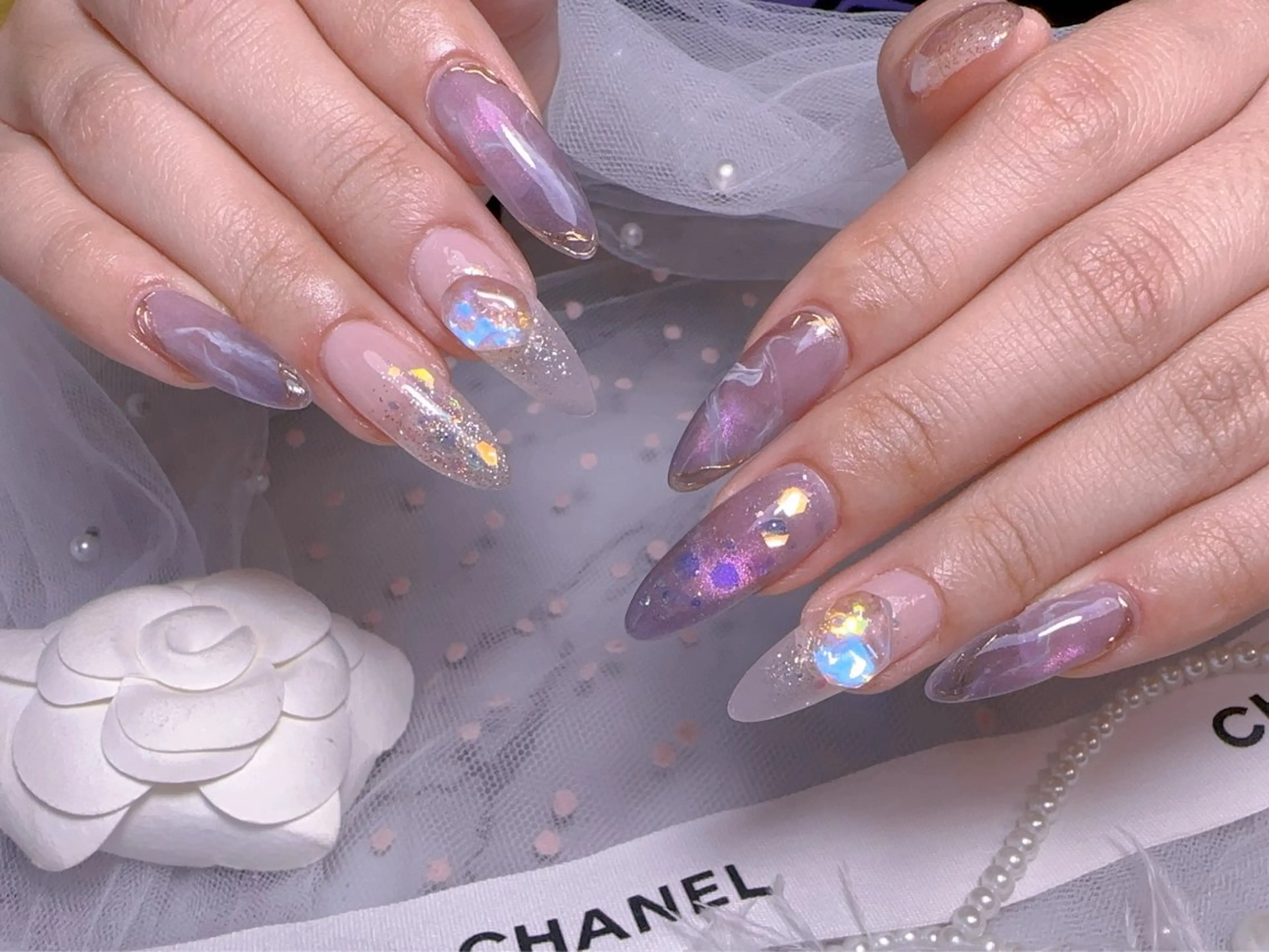 ネイル オーロラネイル フットネイル 韓国ネイル ラメ(グリッター) ラメグラデーション ハンドネイル Belle nail salon 新小岩のネイルデザイン