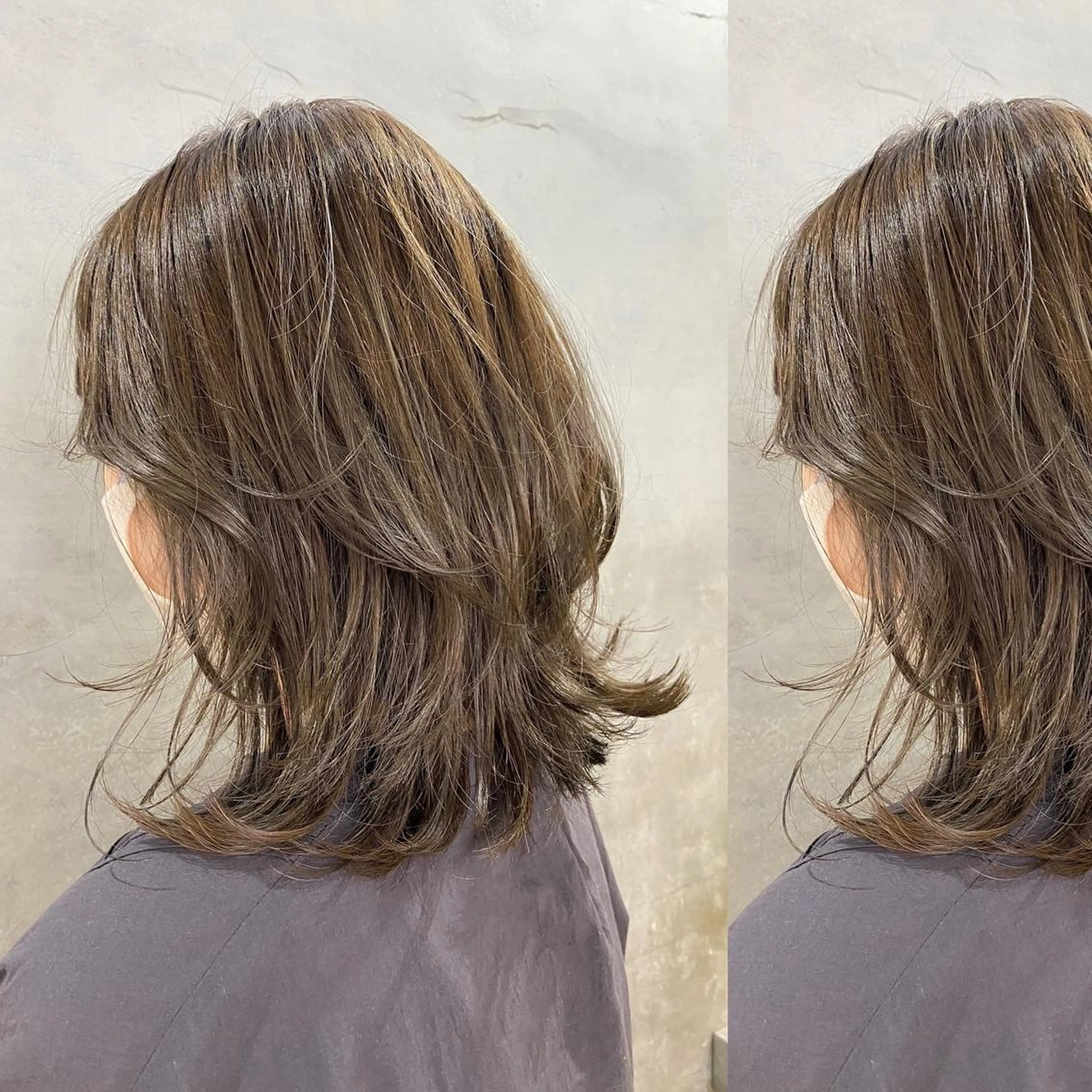 ミディアム カラー ミディアムレイヤー レイヤーカット カット ヘアカラー トリートメント ツキノキ ミナのヘアスタイル