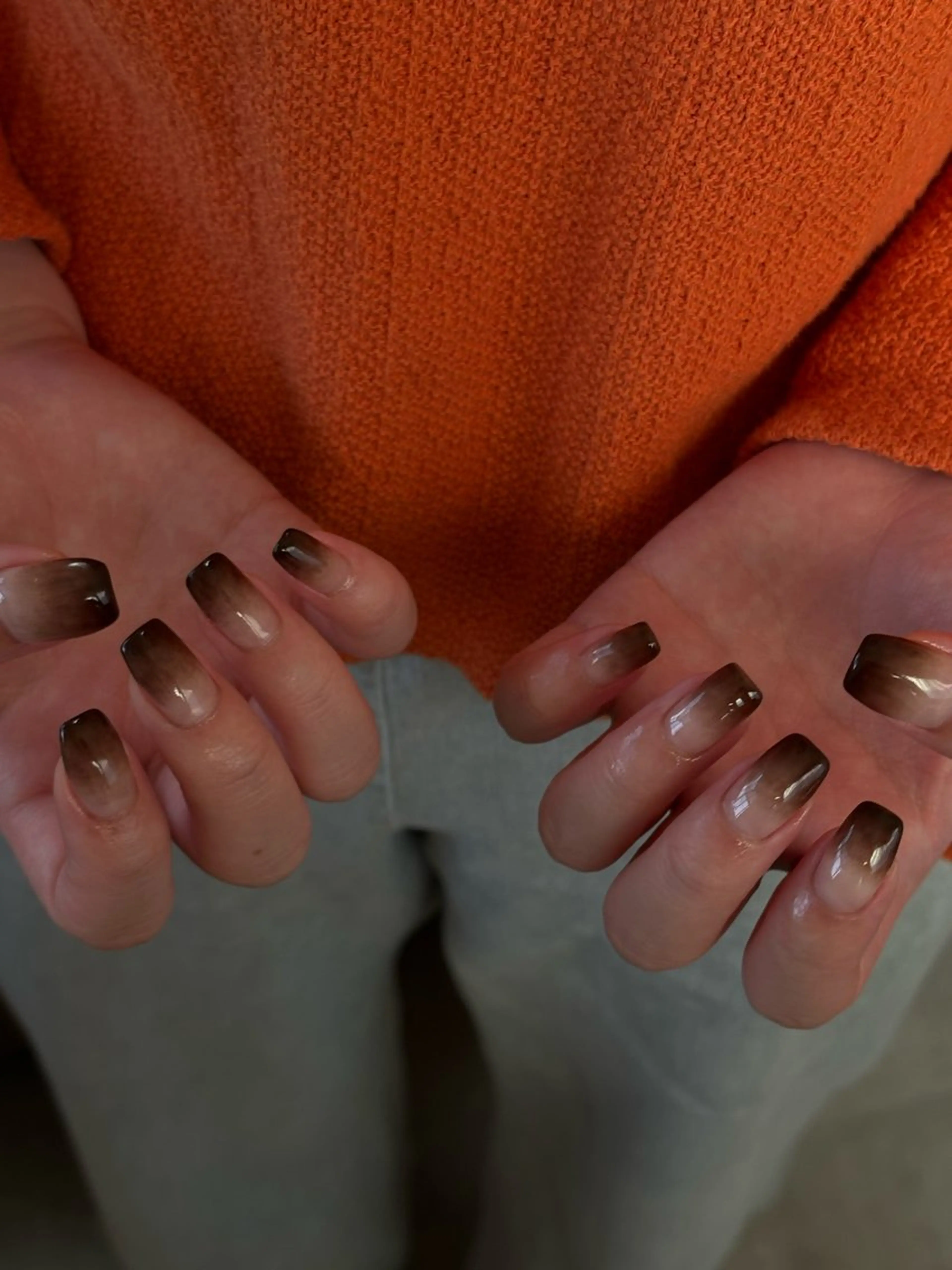 ネイル ブラウン グラデーション キラキラネイル ニュアンスネイル オフィスネイル ハンドネイル tamu nail 　金町のネイルデザイン