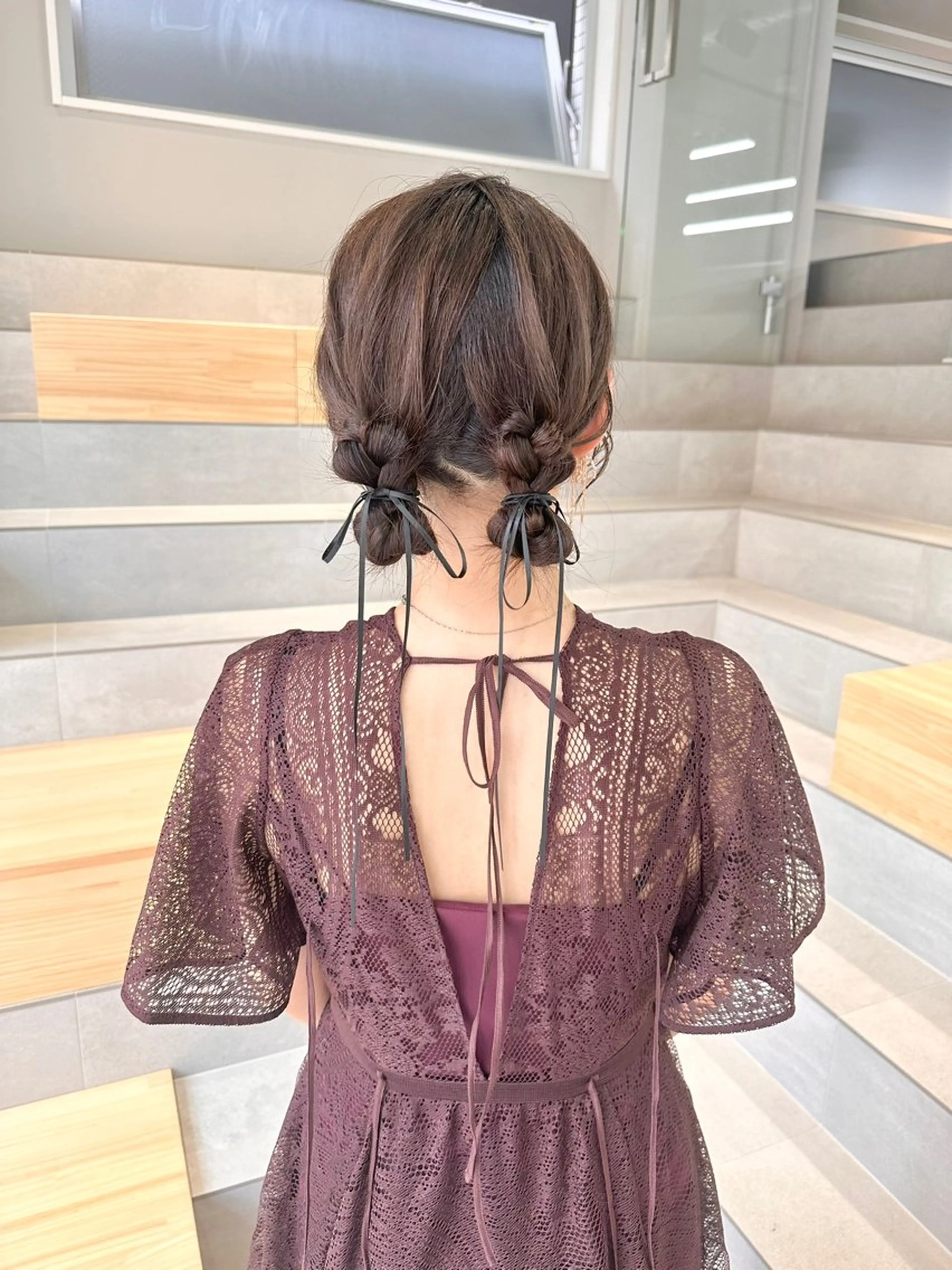 ロング ヘアアレンジ お団子ヘア 染谷 遥花のヘアスタイル