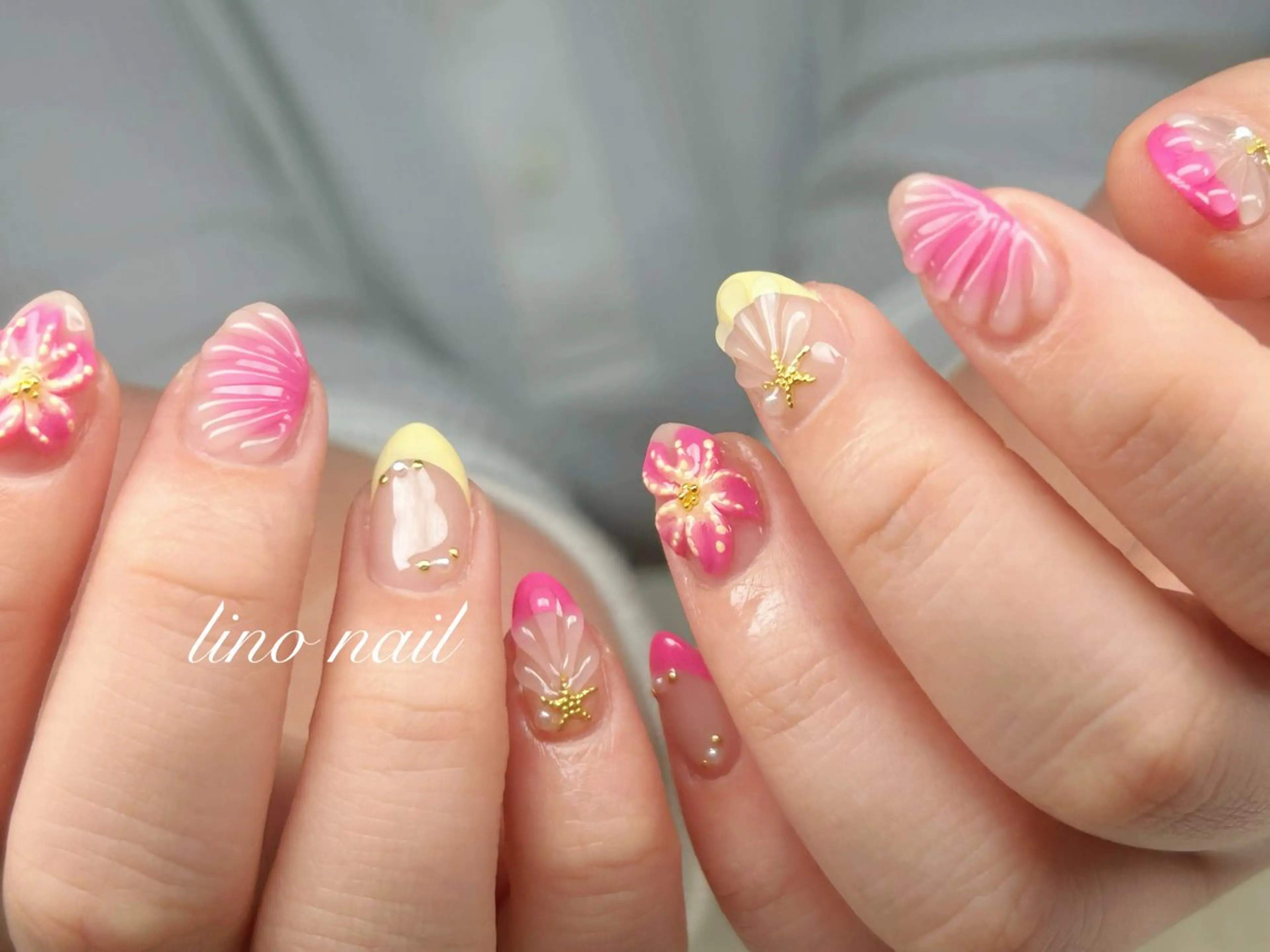 ネイル アートネイル チークネイル 成人式 入学式 長さ出し ハンドネイル Lino Nailのネイルデザイン