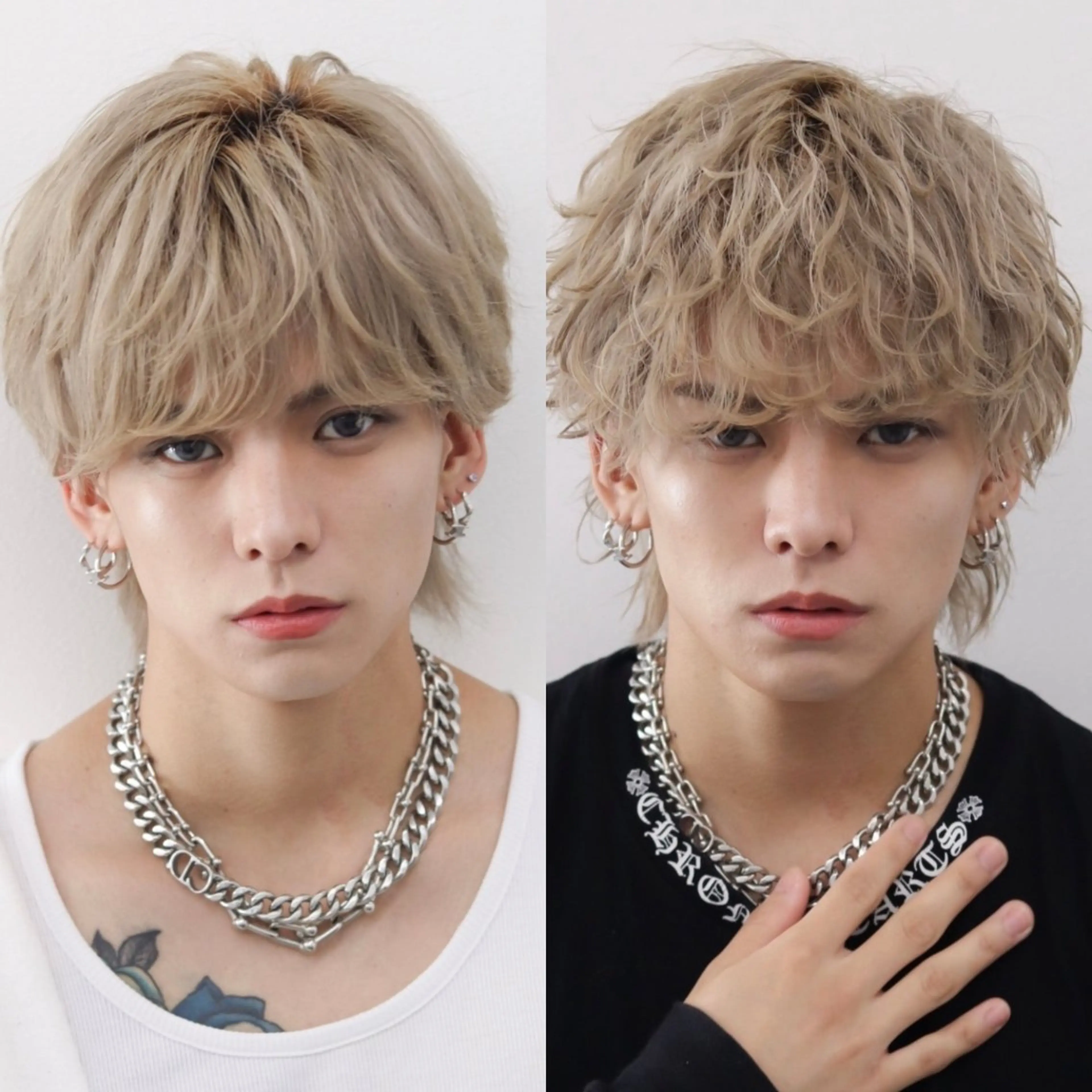 ミディアム カラー パーマ メンズ カット パーマ トリートメント ハイトーン/メンズマ ッシュ/KYOHEIのヘアスタイル