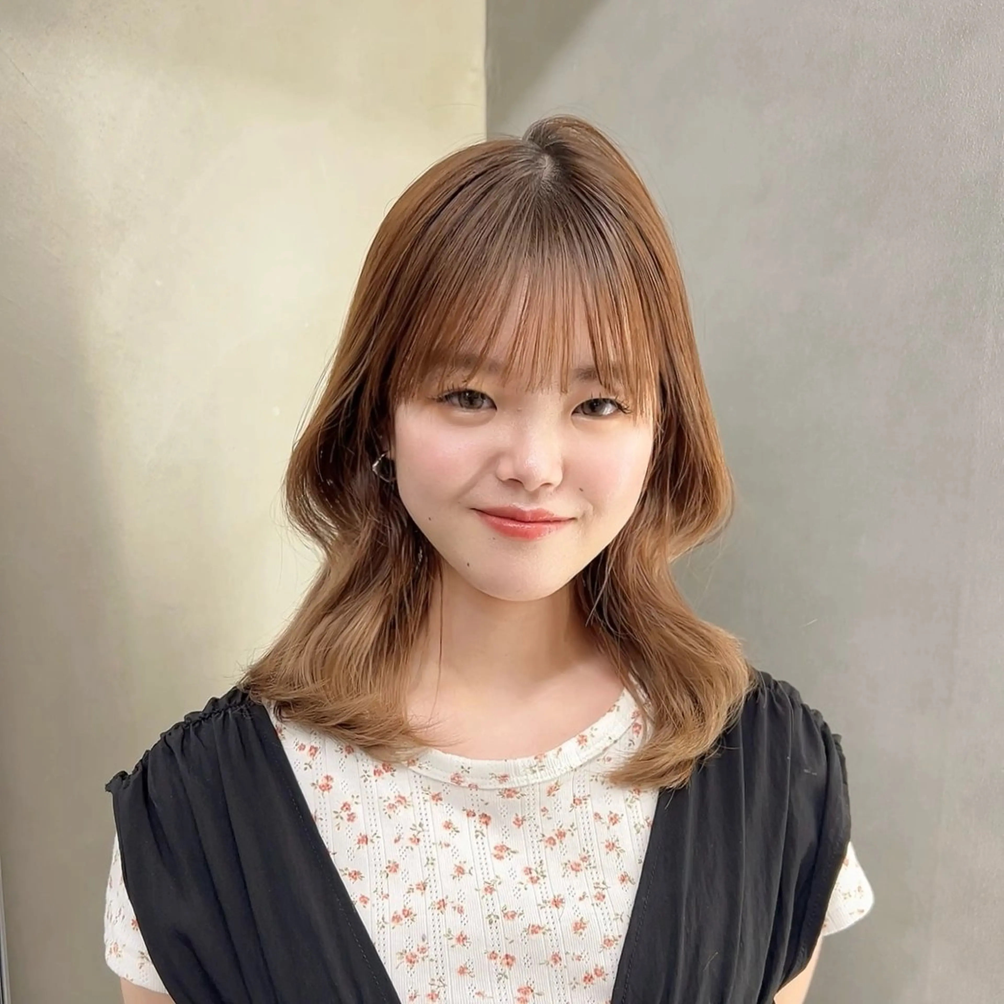 ミディアム カット ヘアカラー トリートメント 阿倍野/髪質改善 /縮毛矯正/坪田幸広のヘアスタイル