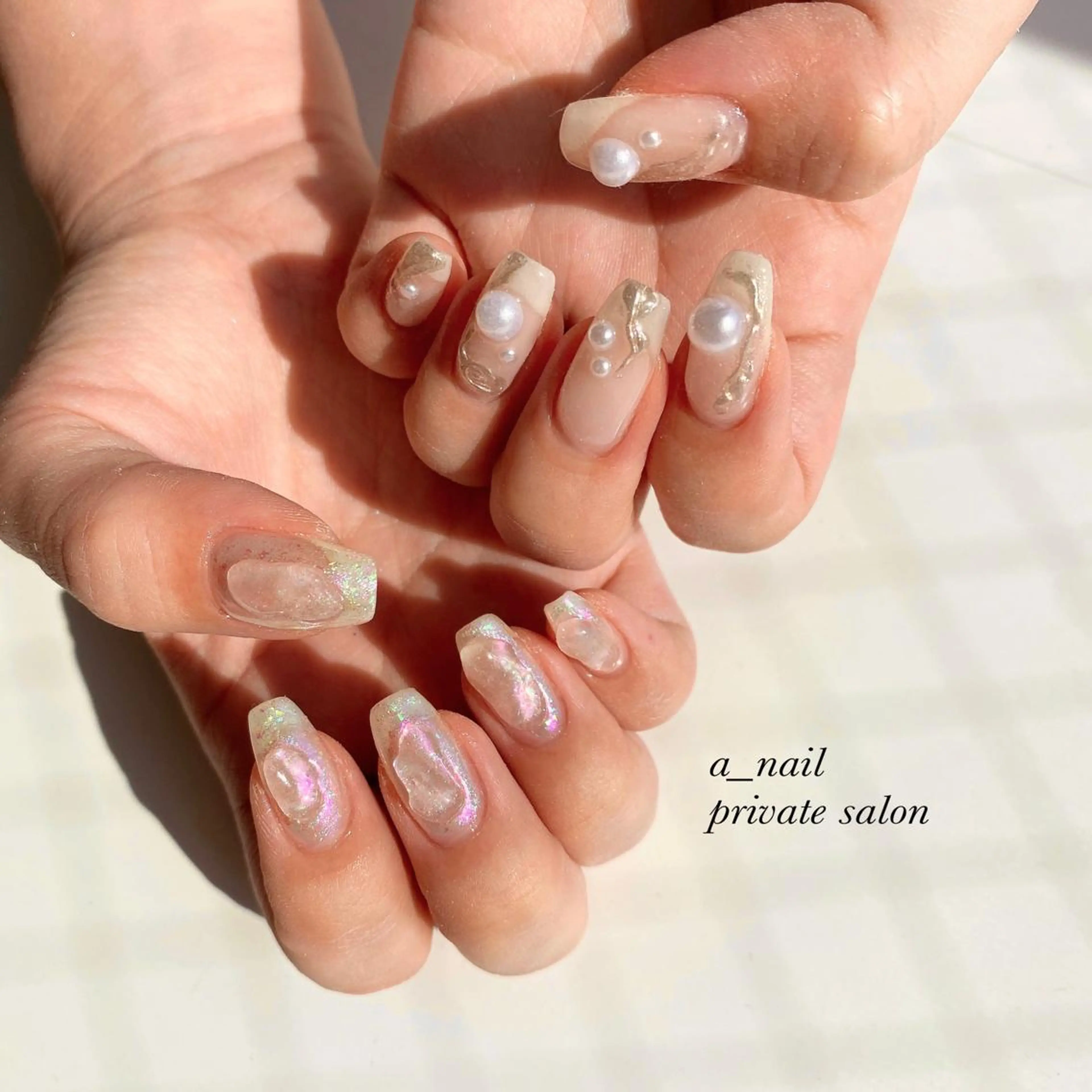 ネイル アニマル柄 フレンチネイル ジェルネイル 氷ネイル・うるうるネイル レース 菅 恵奈のネイルデザイン