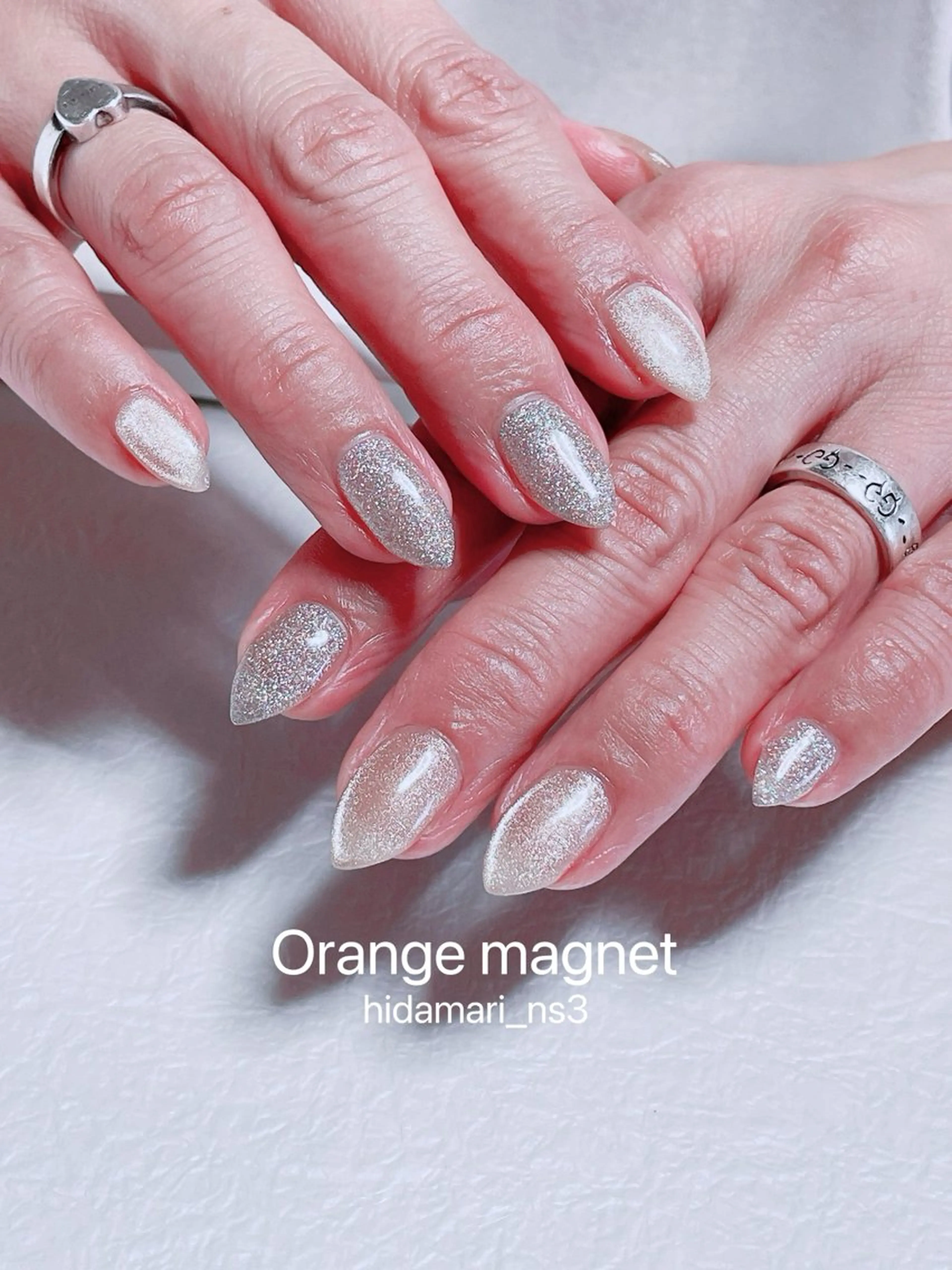 ネイル ゴールド ラメ(グリッター) マグネットネイル オレンジ ハンドネイル NailSalon ひだまりのネイルデザイン