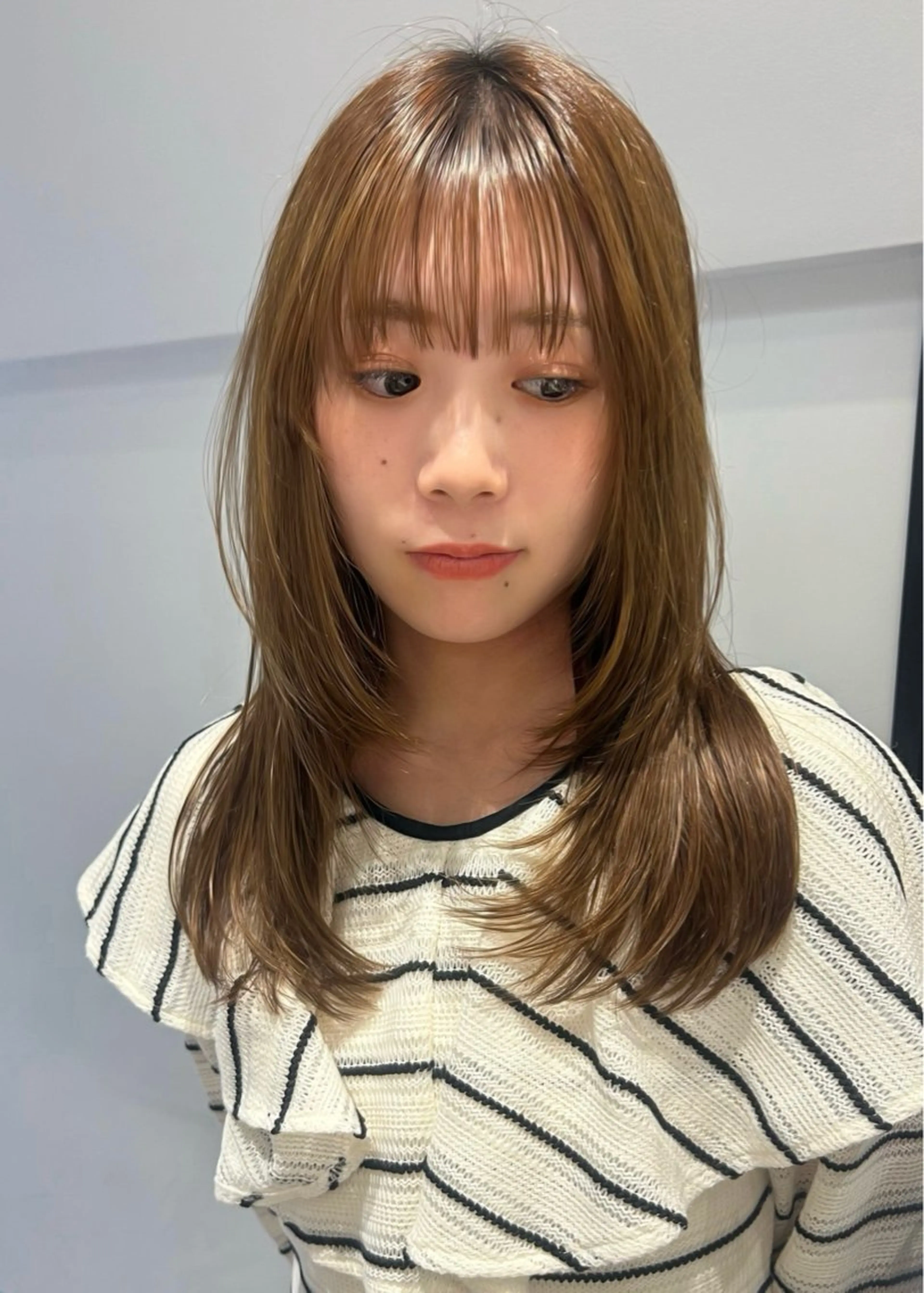 セミロング カラー パーマ メンズ ヘアカラー トリートメント レイヤー/透明感/ ブリーチなし/わかなのヘアスタイル