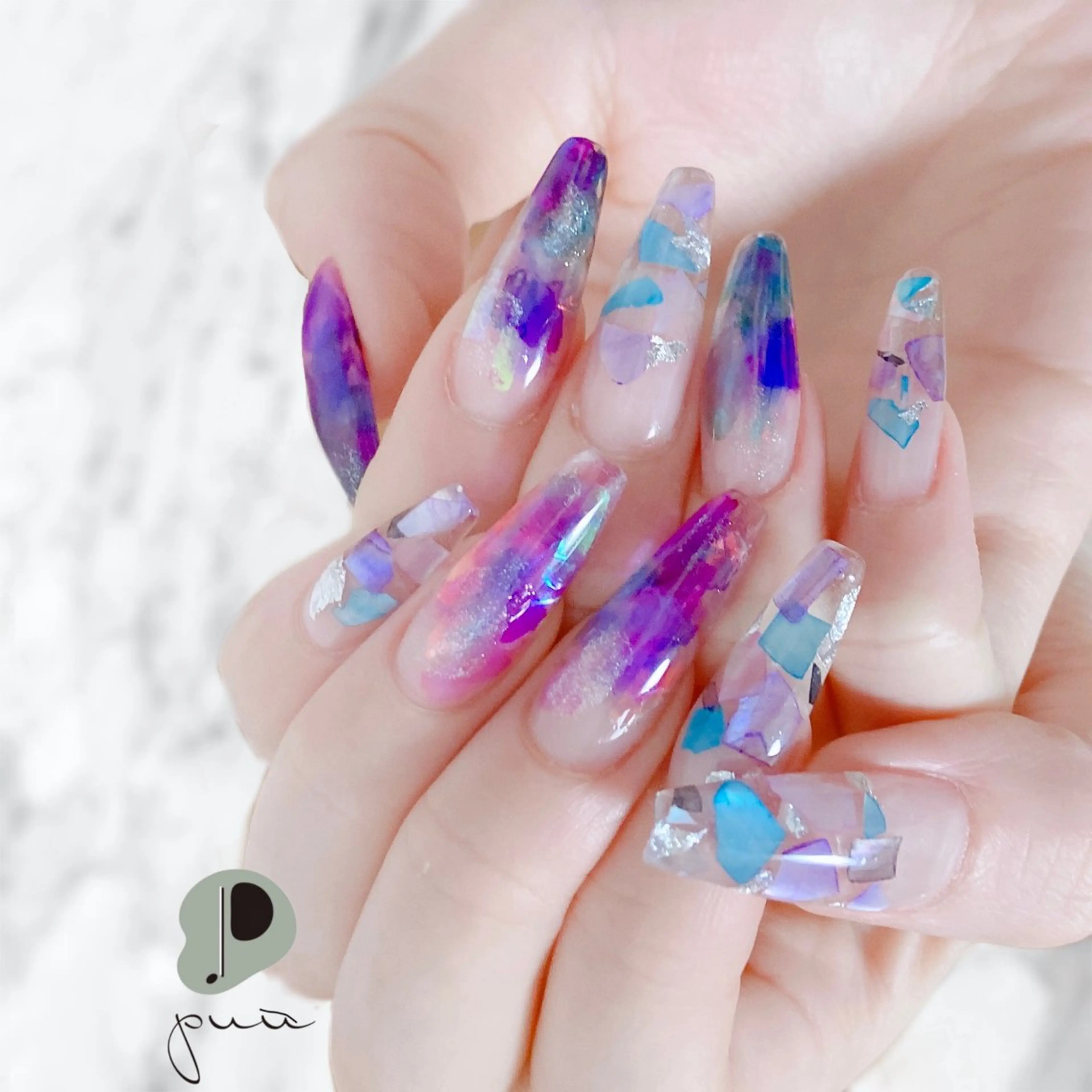 ネイル オーロラネイル スカルプネイル 夏ネイル ハンドネイル Nail salon puu kyotoのネイルデザイン