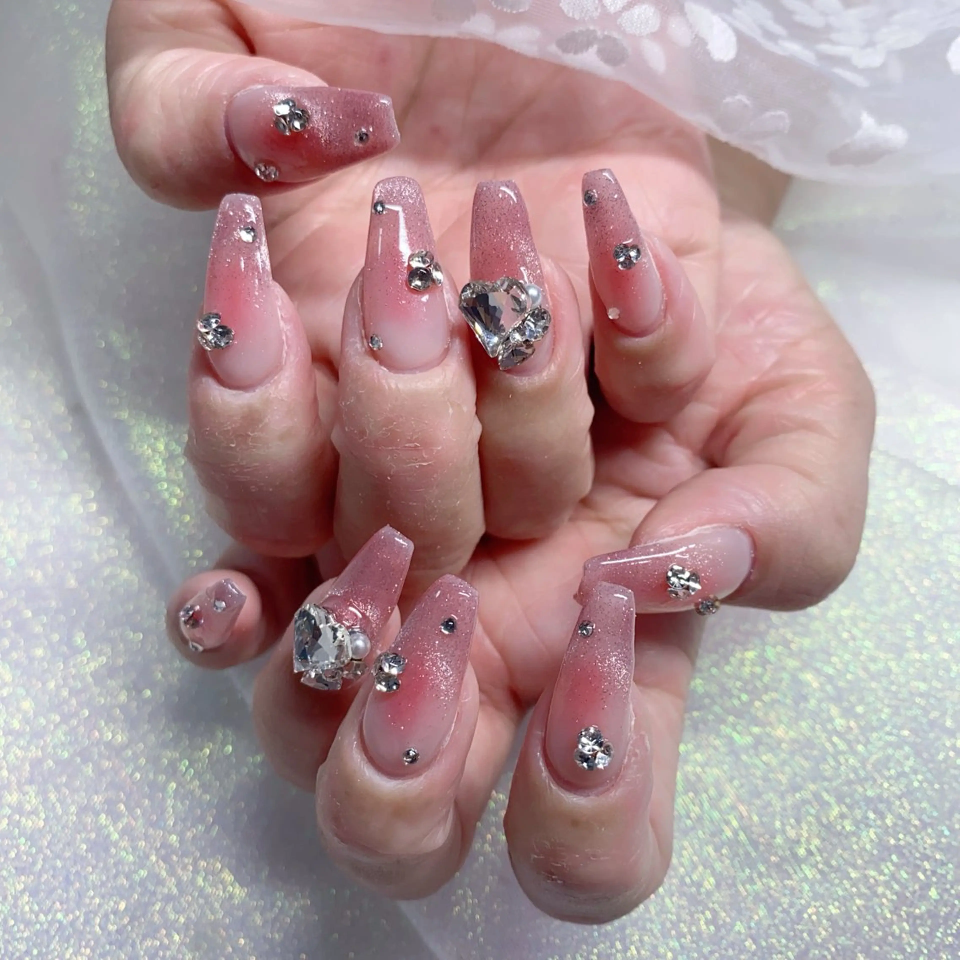 ネイル 長さ出し ジェルネイル キラキラネイル 大理石ネイル(マーブル) ニュアンスネイル Morpho nailのネイルデザイン