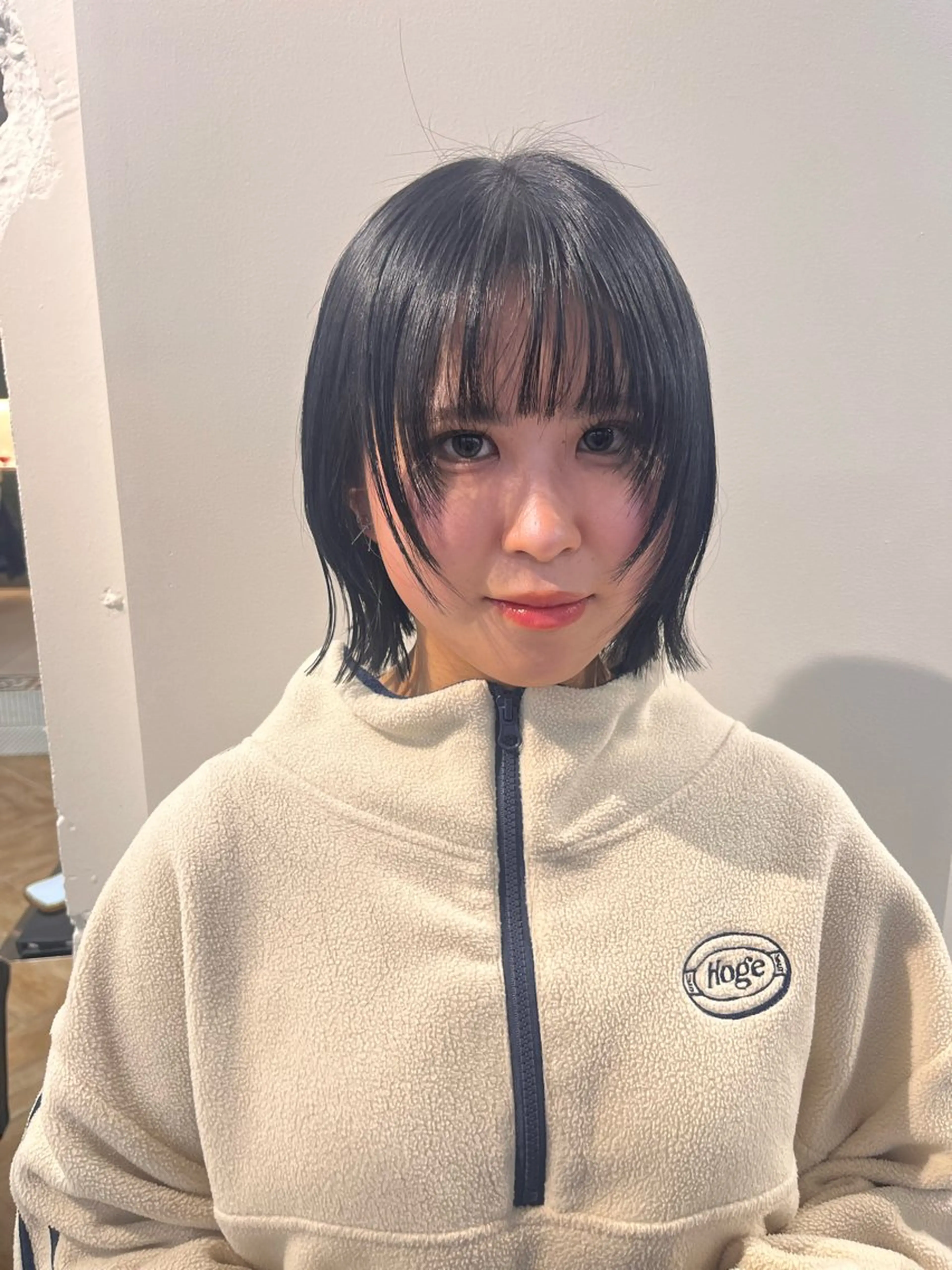 ミディアム ボブレイヤー ボブ 顔まわりレイヤー 顔周りカット レイヤーカット パーマ/縮毛矯正 /韓国風/佐藤里咲のヘアスタイル