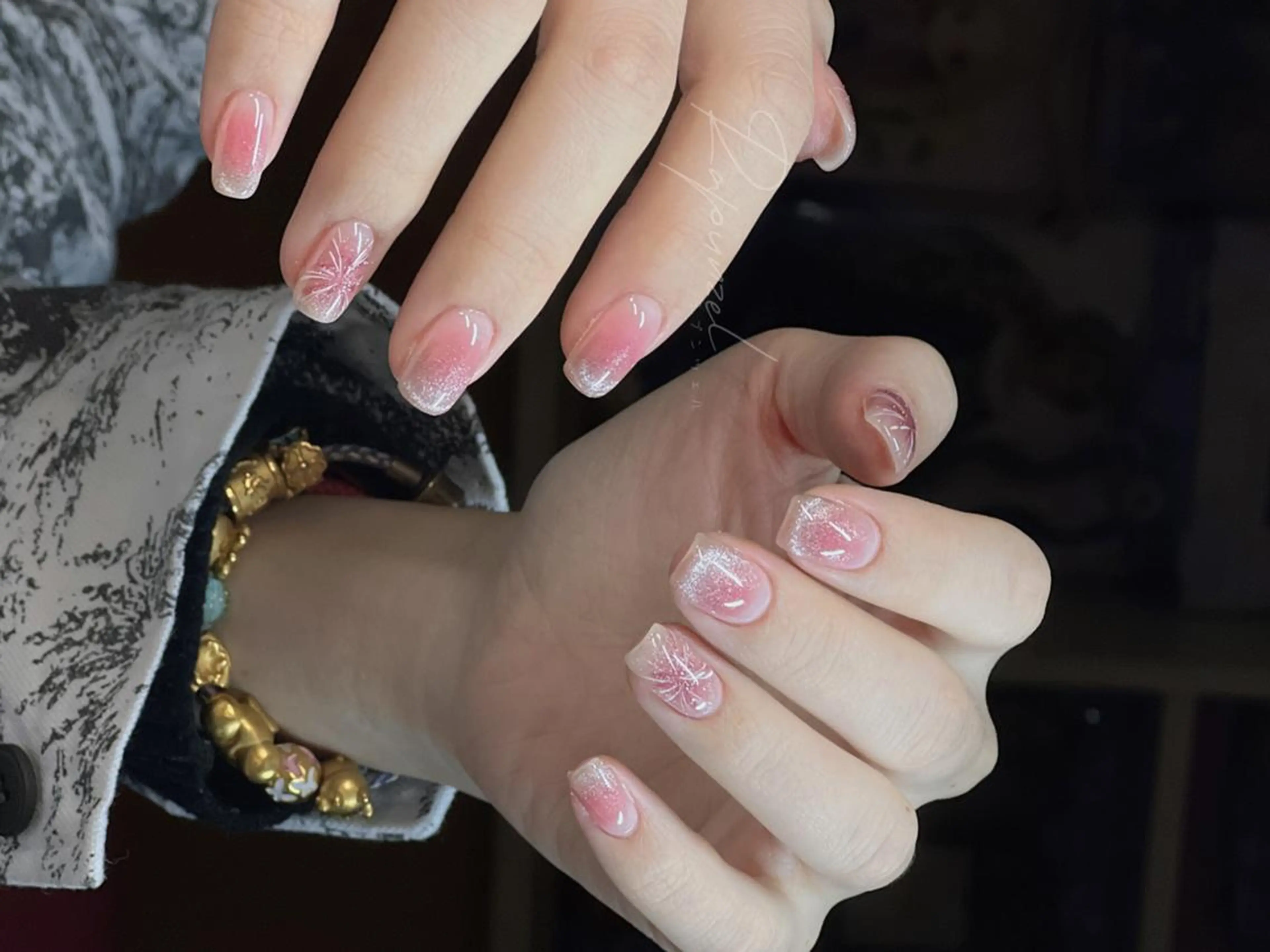 メンズ ネイル アートネイル フレンチネイル ジェルネイル キラキラネイル パラジェル Bloom kabukiのネイルデザイン