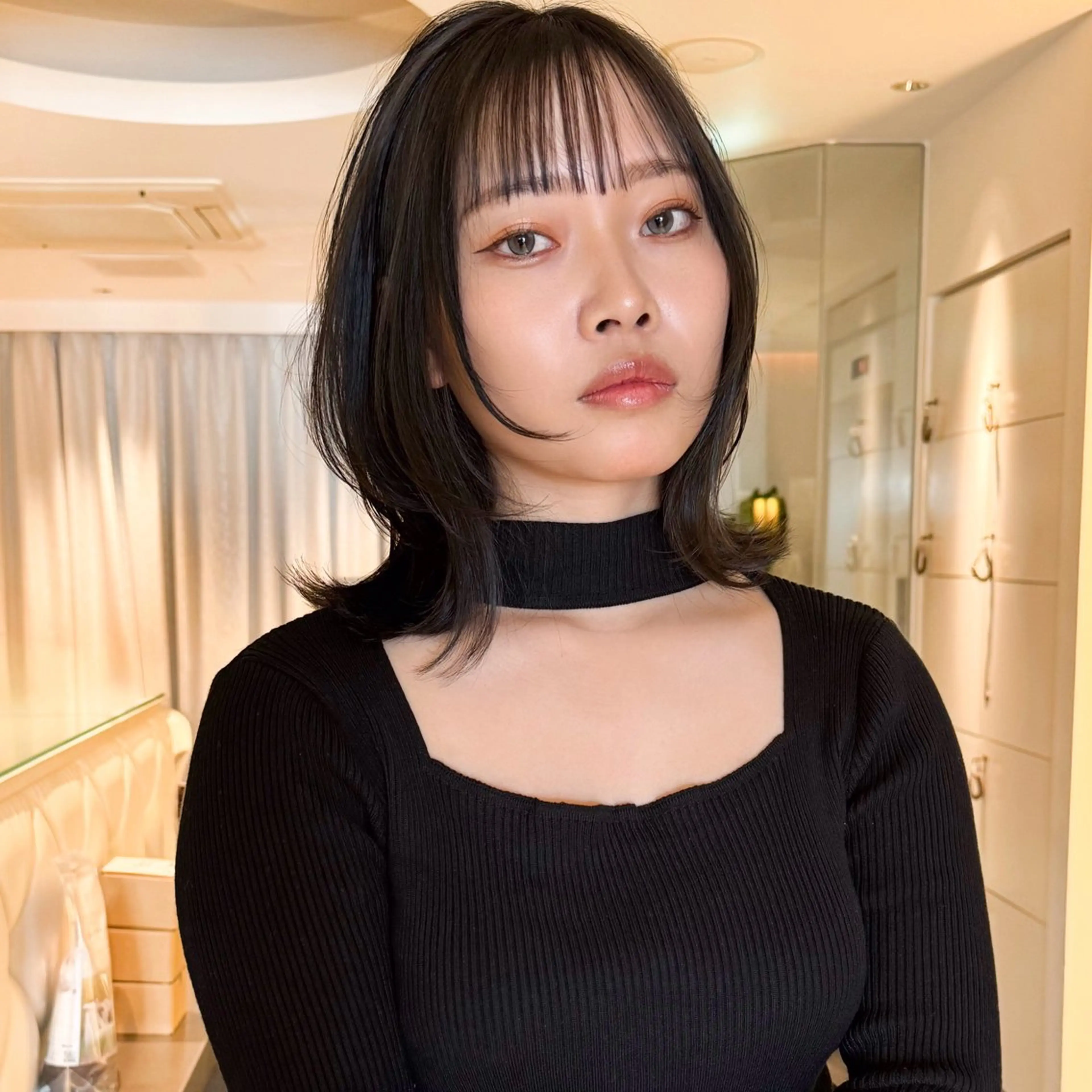 ミディアム ボブレイヤー ボブ くびれヘア レイヤーカット モデル募集/山田蓮/ レイヤーボブのヘアスタイル