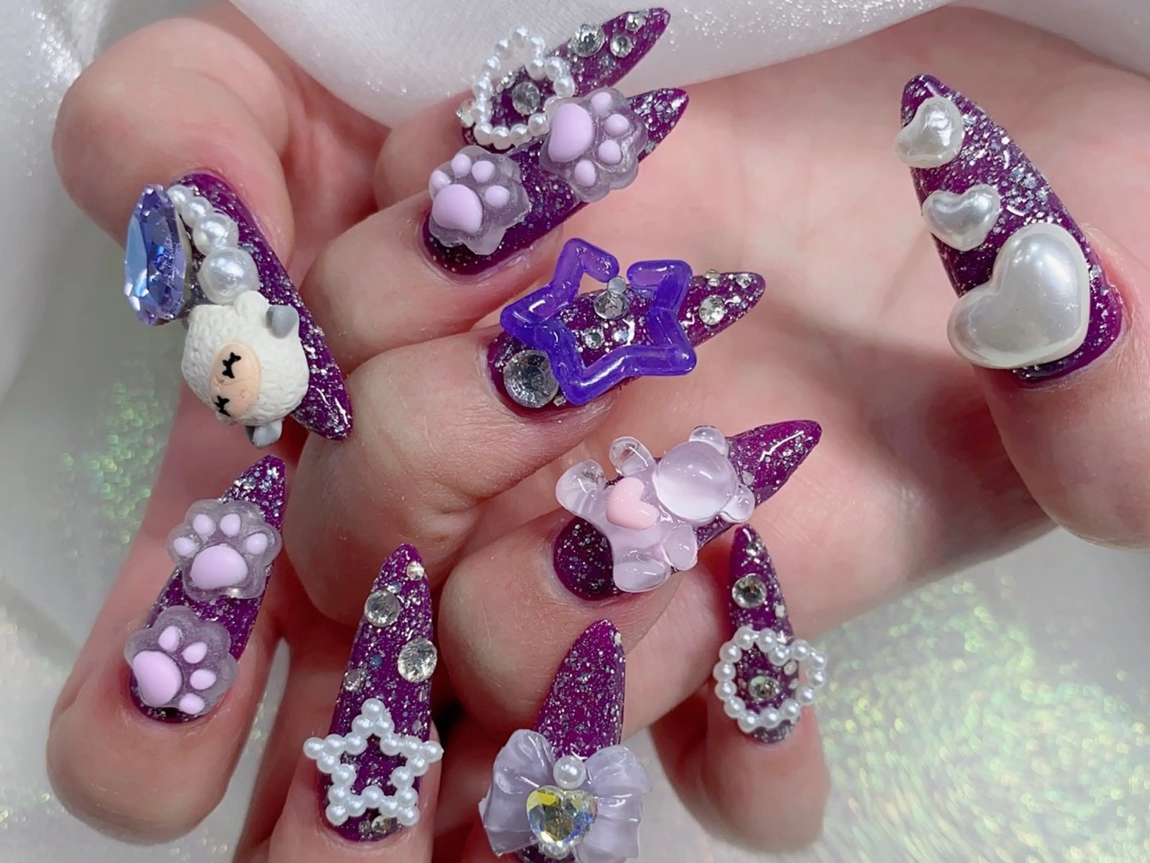 ネイル 長さ出し ジェルネイル キラキラネイル 大理石ネイル(マーブル) ニュアンスネイル Morpho nailのネイルデザイン