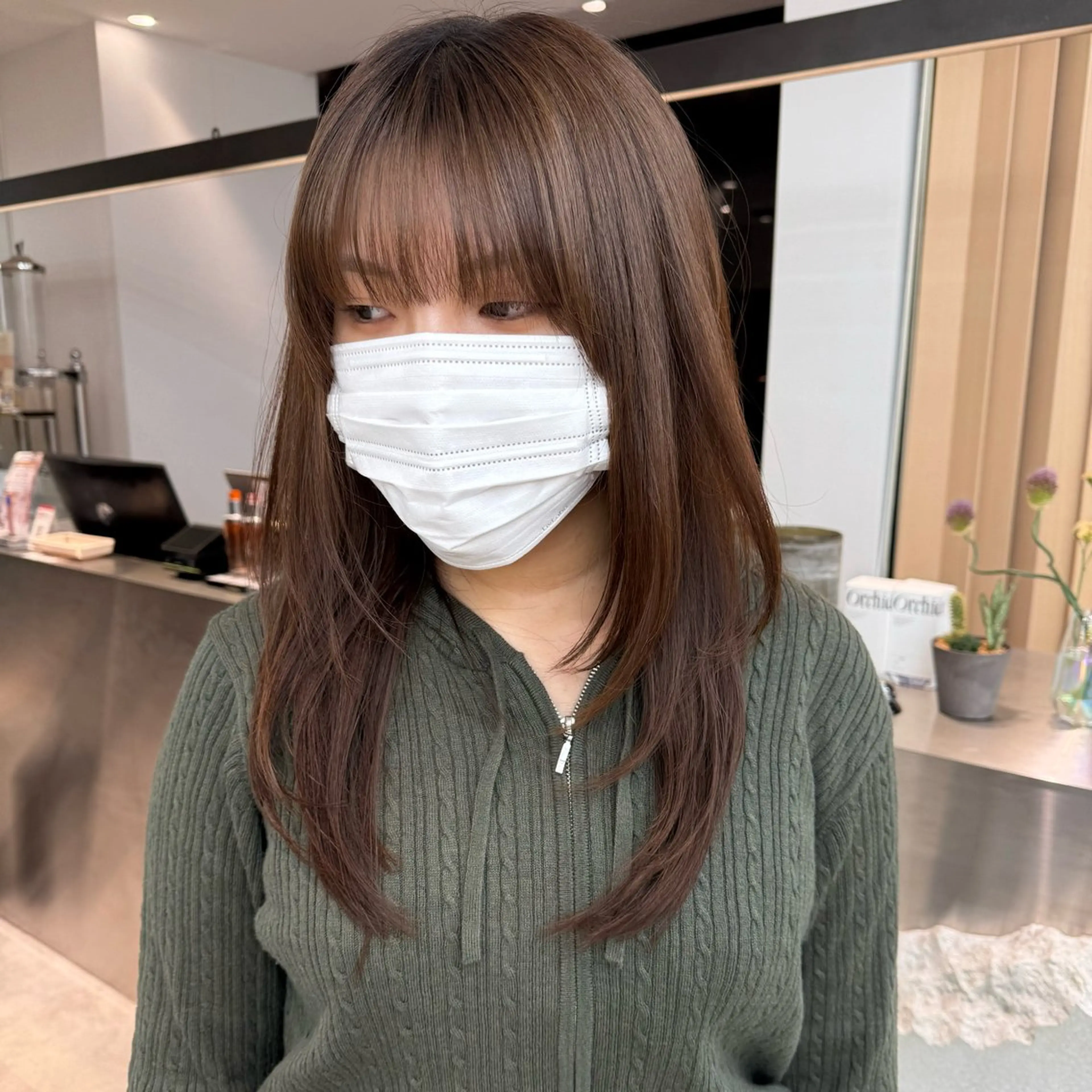 セミロング ハッシュカット 韓国風ヘア レイヤーカット カット トリートメント りな💗垢抜け前髪/ レイヤー💗縮毛矯正のヘアスタイル