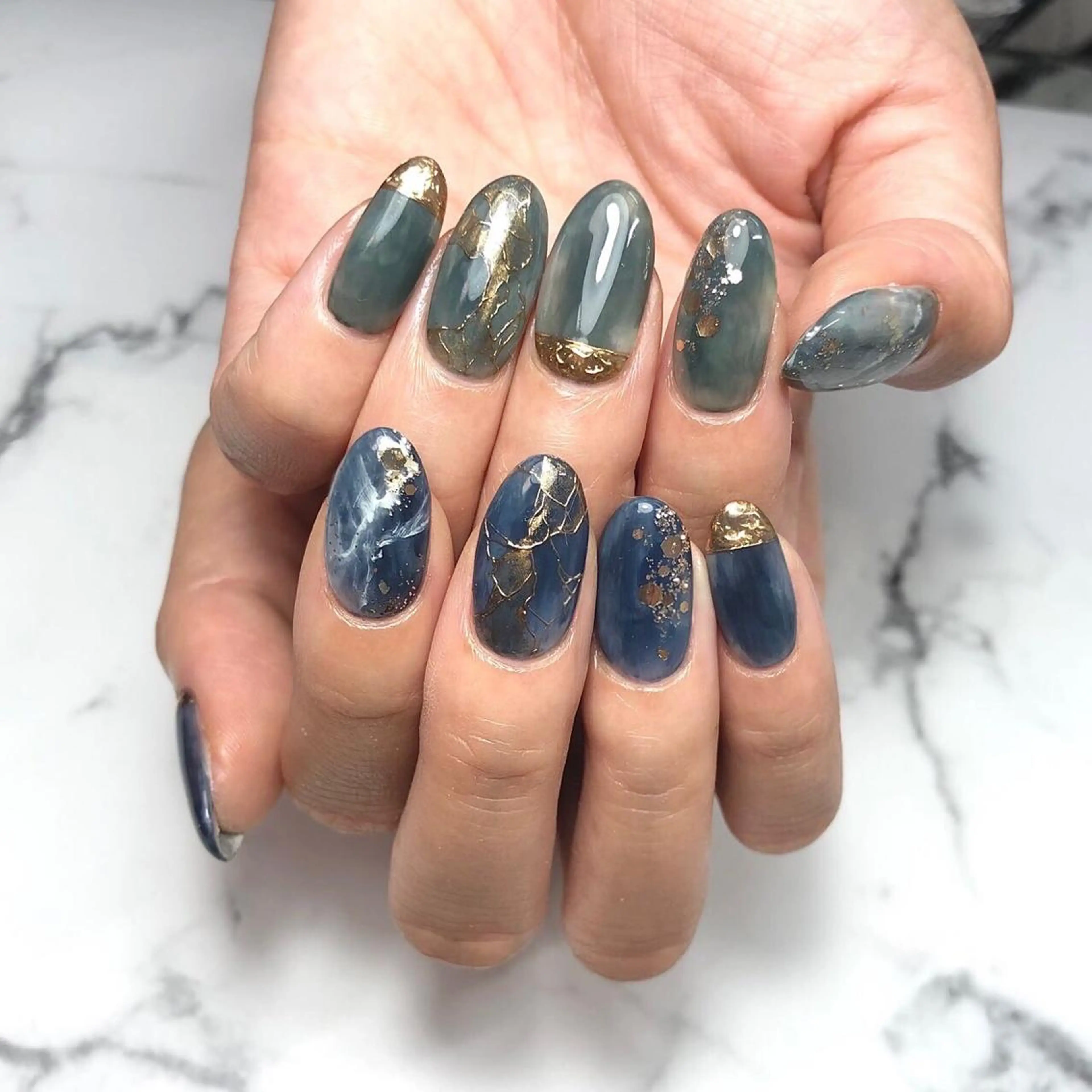 ネイル ジェルネイル グリーン 氷ネイル・うるうるネイル 韓国ネイル ラメ(グリッター) ハンドネイル NAIL NOWのネイルデザイン