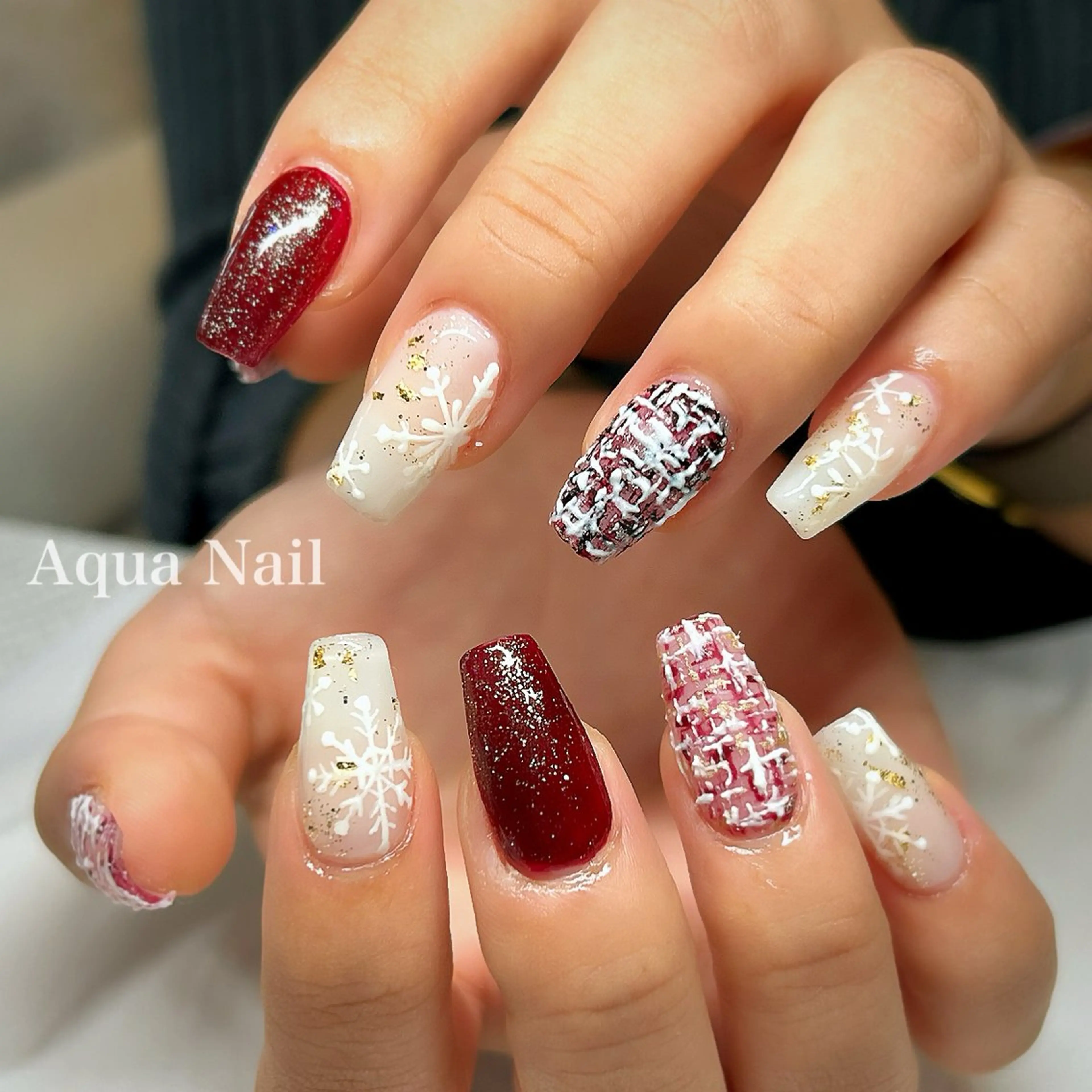 ネイル ボルドー 韓国ネイル スカルプネイル 冬ネイル ハンドネイル AQUA NAILのネイルデザイン