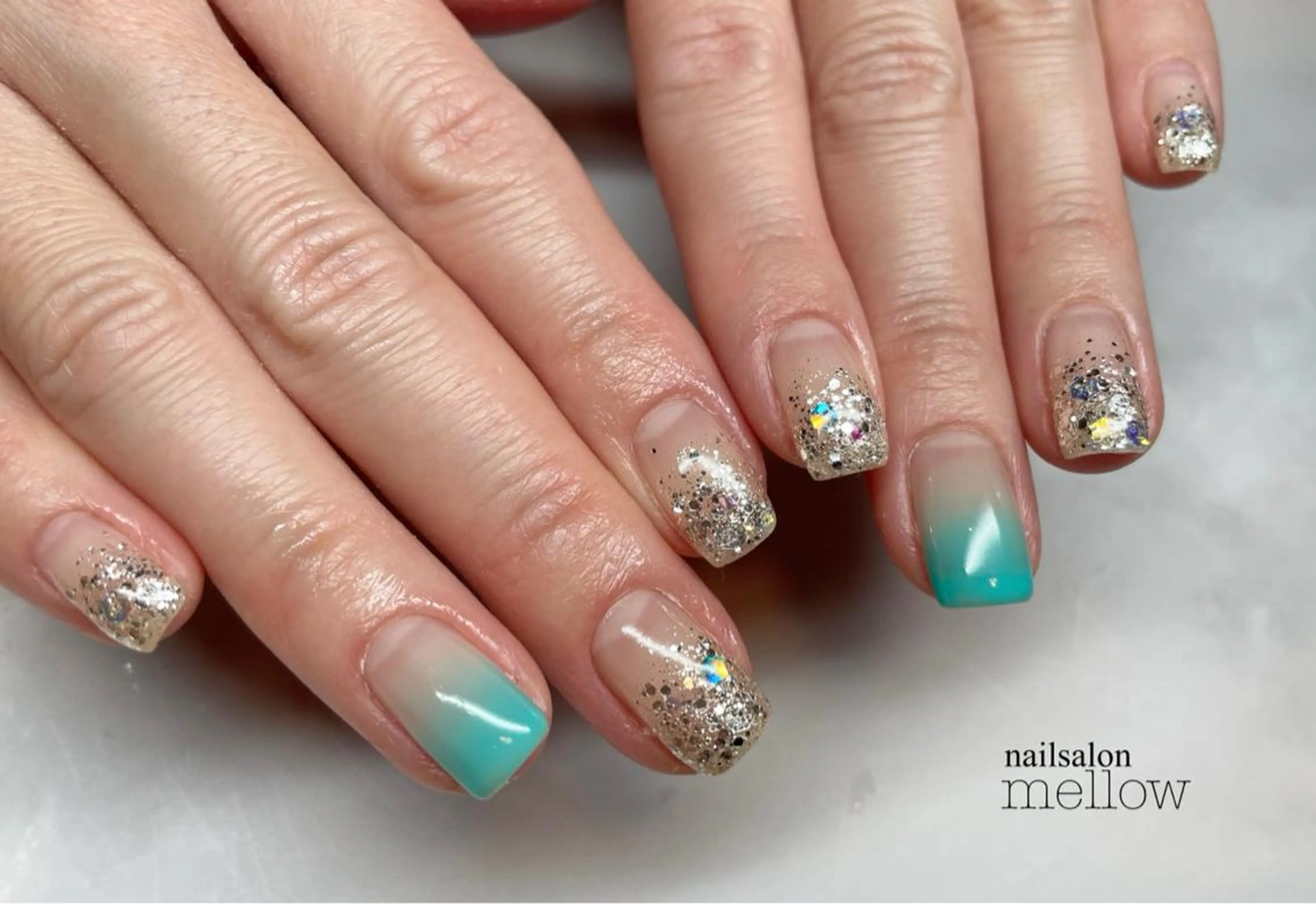 ネイル ブルー ラメ(グリッター) シルバー 大山 浩美のネイルデザイン