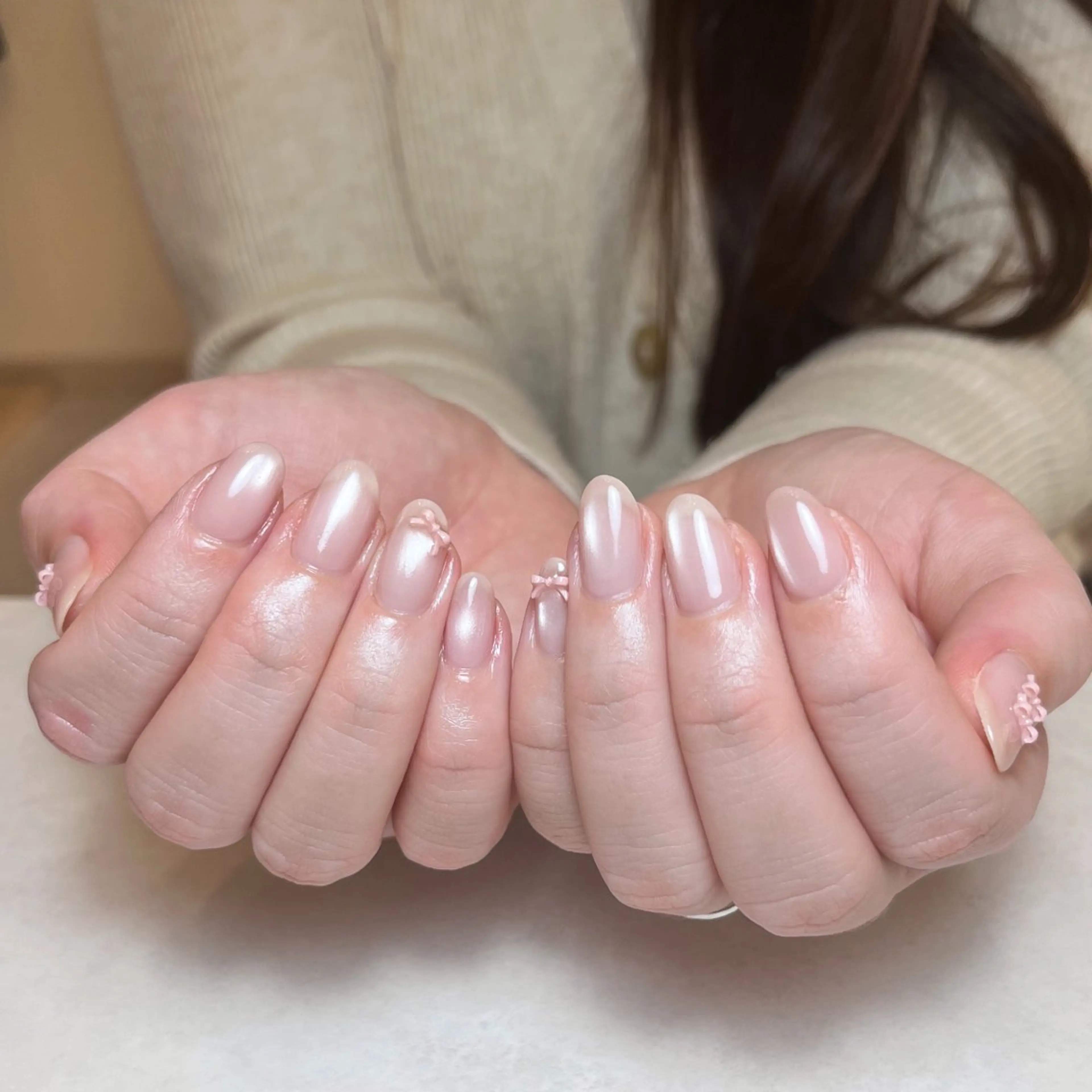 ネイル マグネットネイル 持ち込み リボン ハンドネイル Nail Salon BELMUEのネイルデザイン