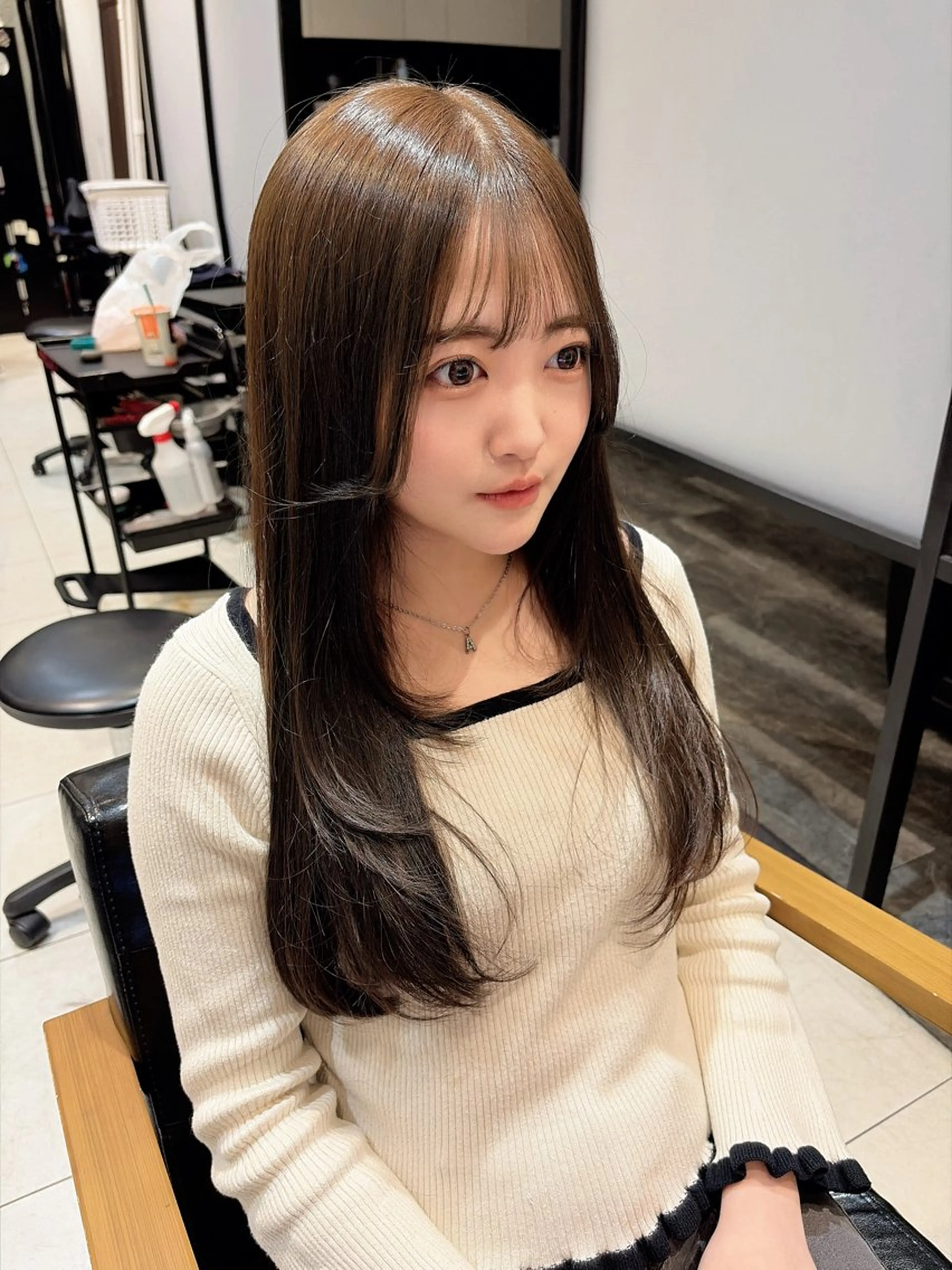 ロング 顔まわりレイヤー レイヤーカット 工藤ゆな 4月満席🈵のヘアスタイル