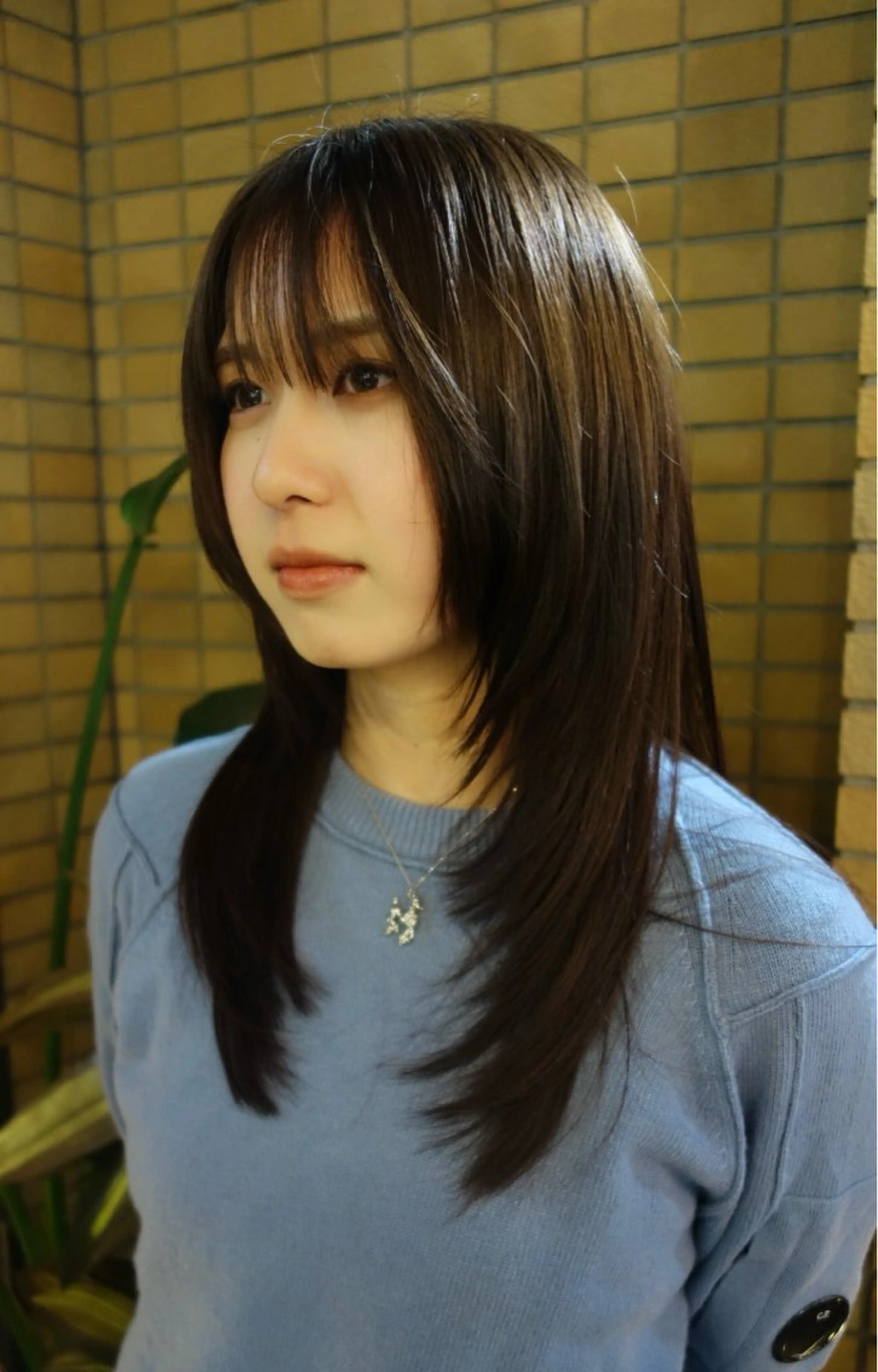 セミロング 顔まわりレイヤー レイヤーカット HEIMER ミカド　サトル△のヘアスタイル