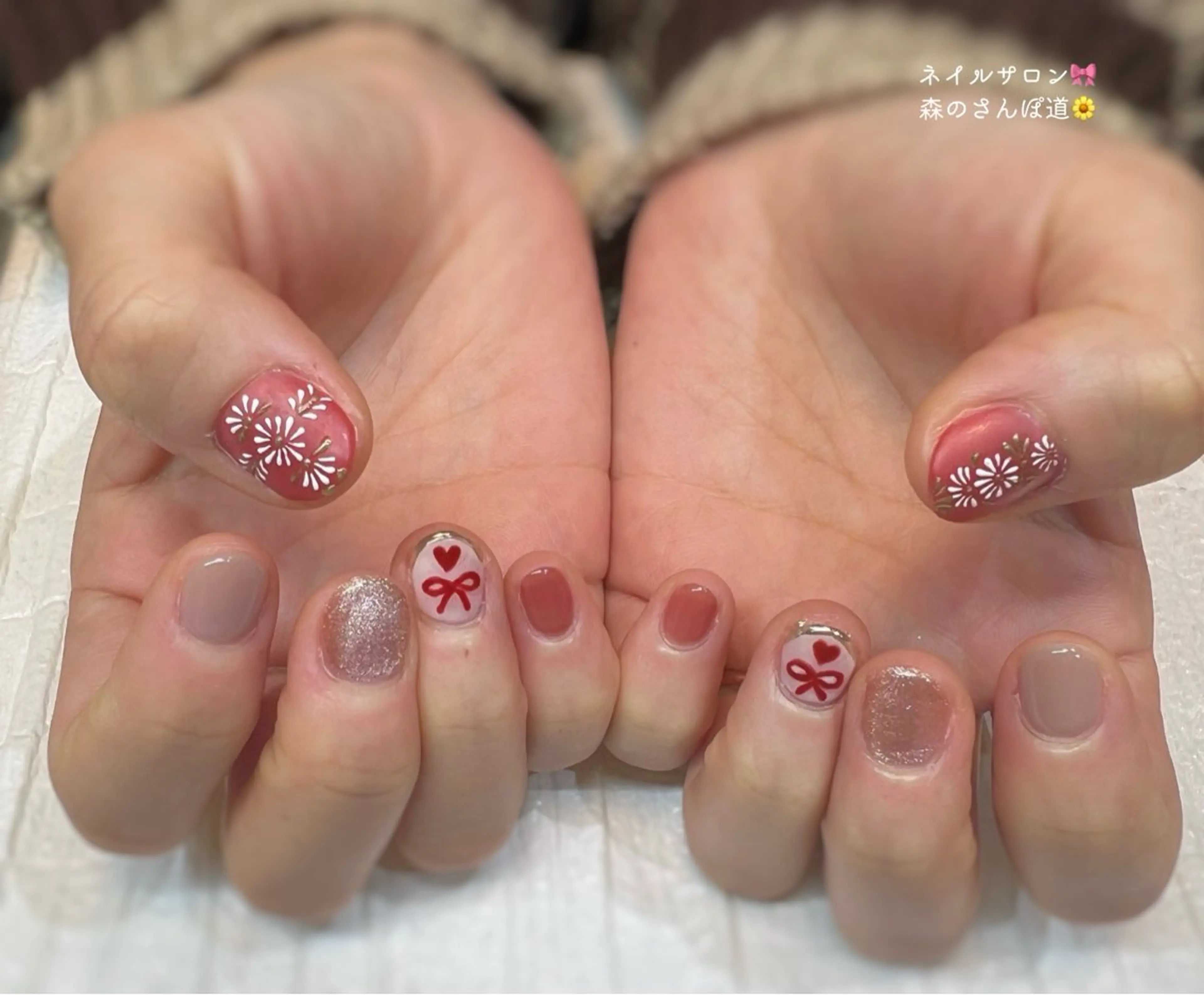 ネイル ハンドネイル ショートネイル 森のさんぽ道のネイルデザイン