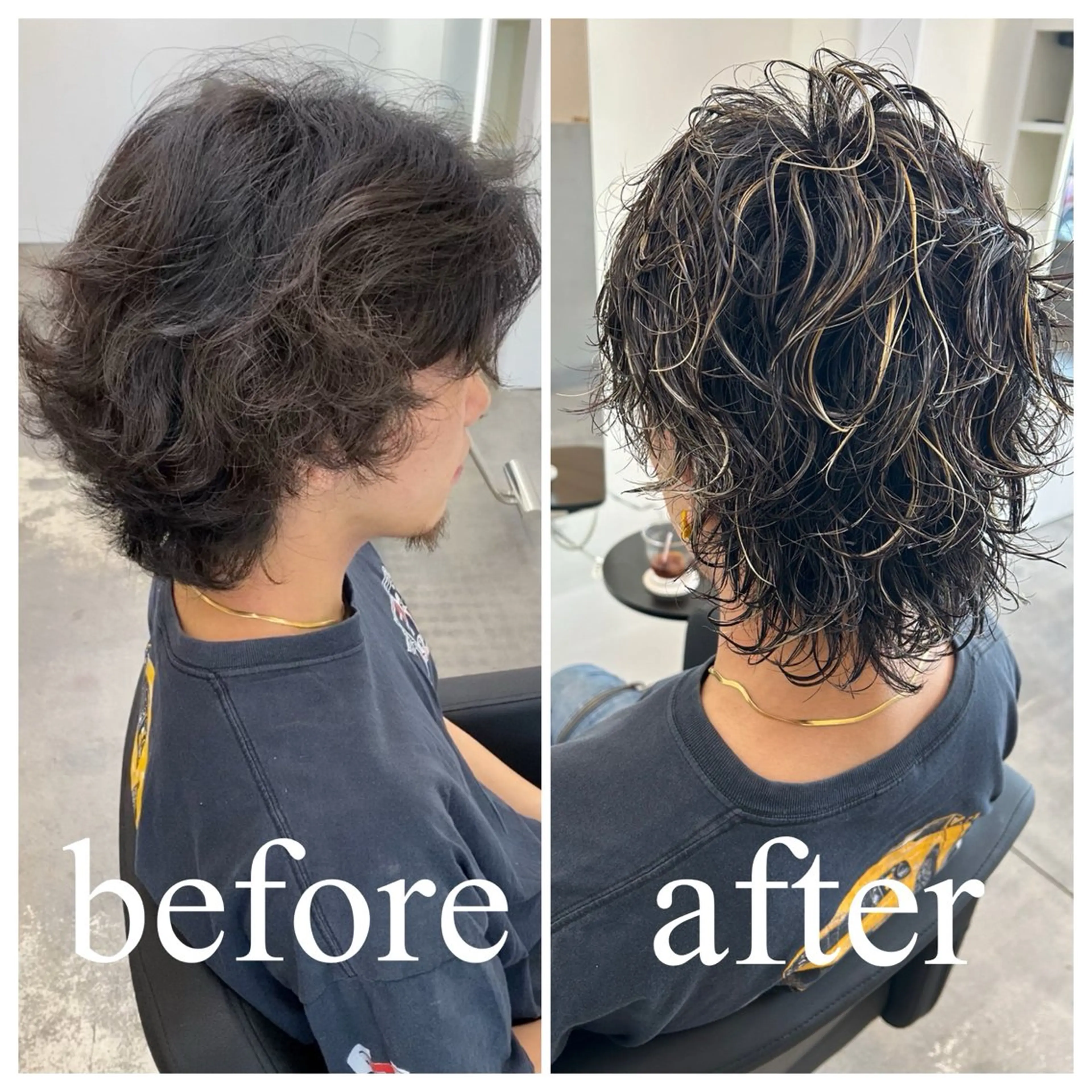 ミディアム カラー パーマ ミディアムパーマ ミストバング ブルーカラー 透明感カラー  フェイスフレーミング カット ヘアカラー トリートメント Nake所属・古賀 雄大のヘアスタイル