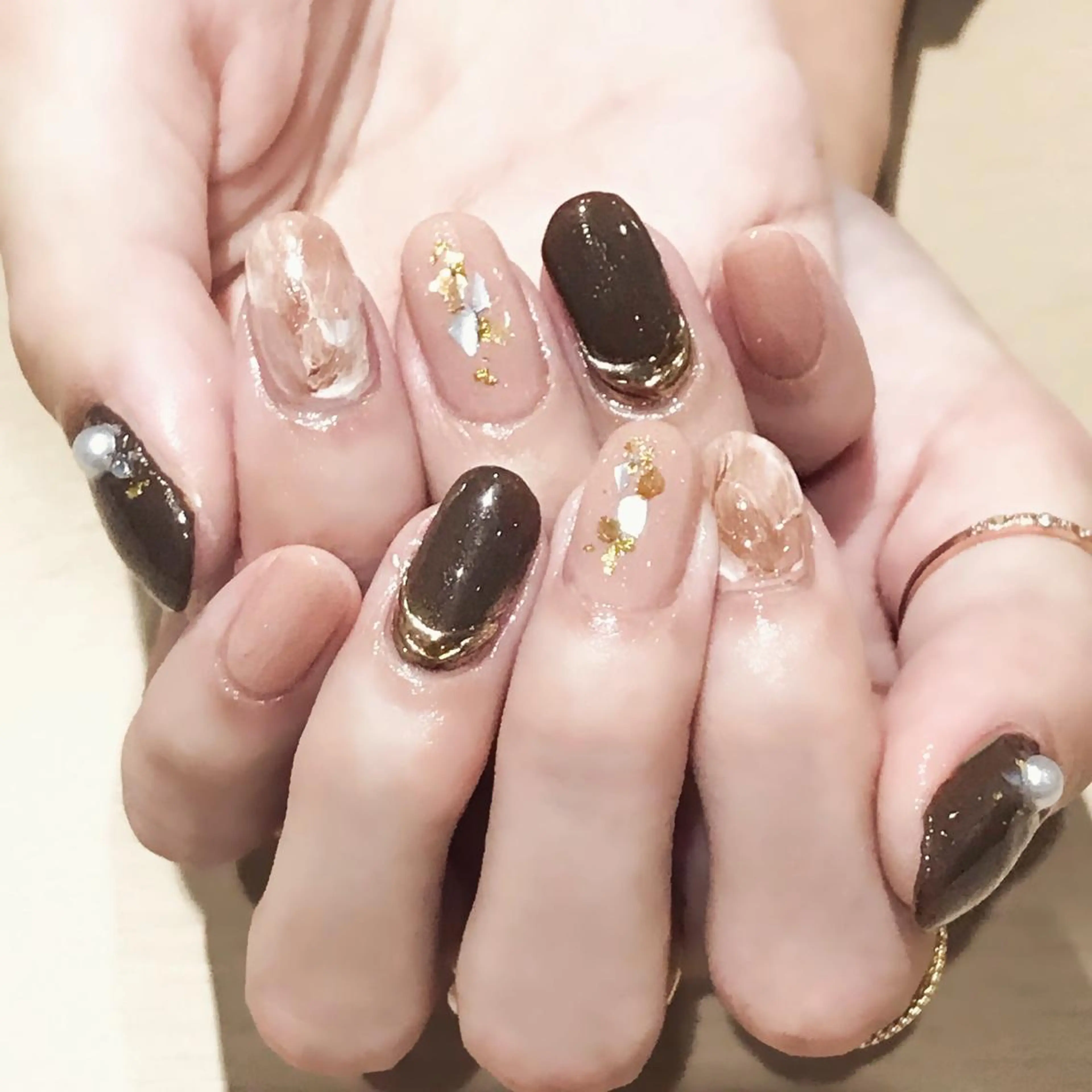ネイル ブラウン ジェルネイル ニュアンスネイル 春ネイル Nyanco Nailのネイルデザイン