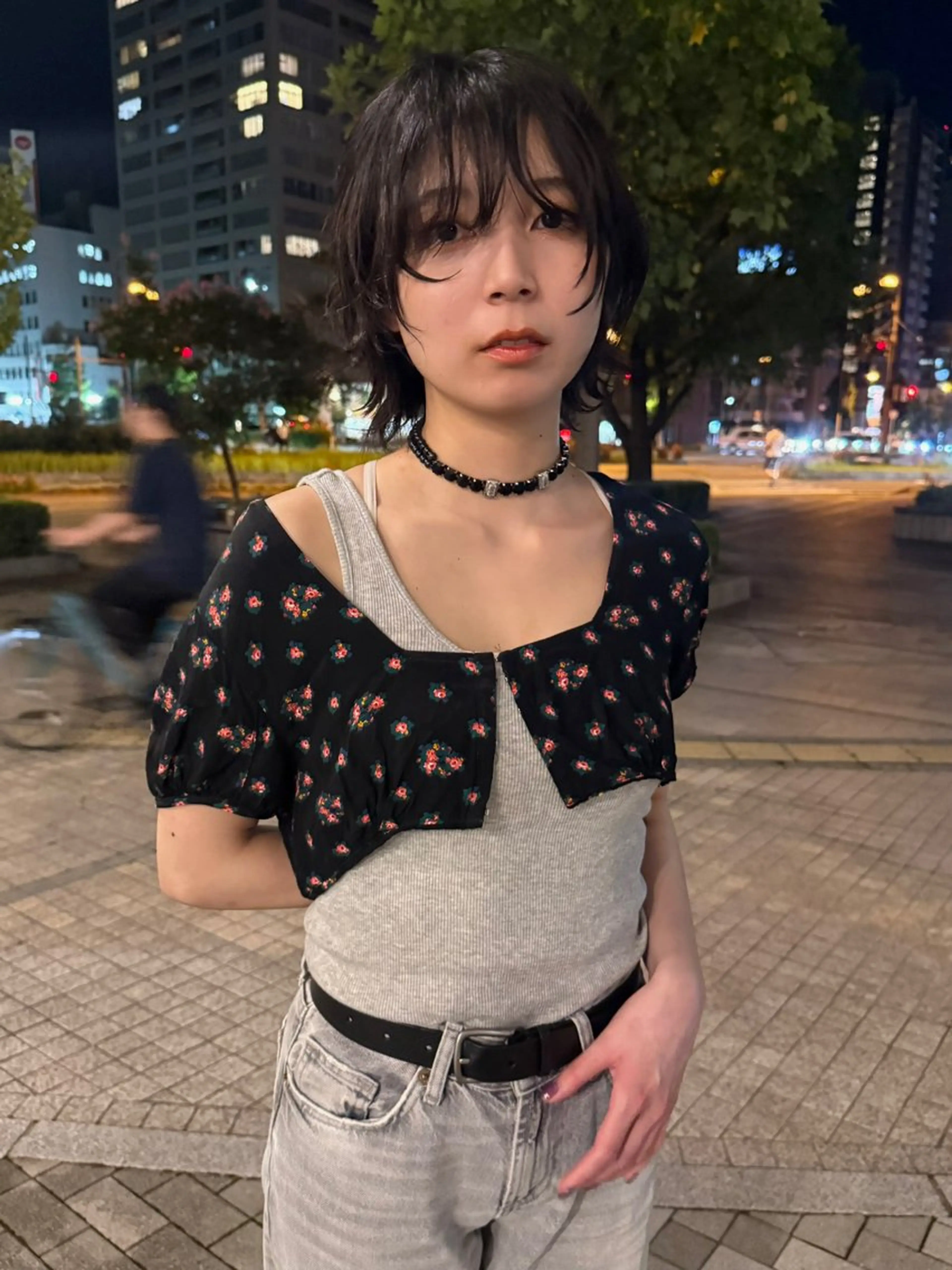 ショート お団子ヘア ミストバング ボブ ハイライト 姫カット ボブ/ハイトーン/ 岡山駅/別曽遥也のヘアスタイル