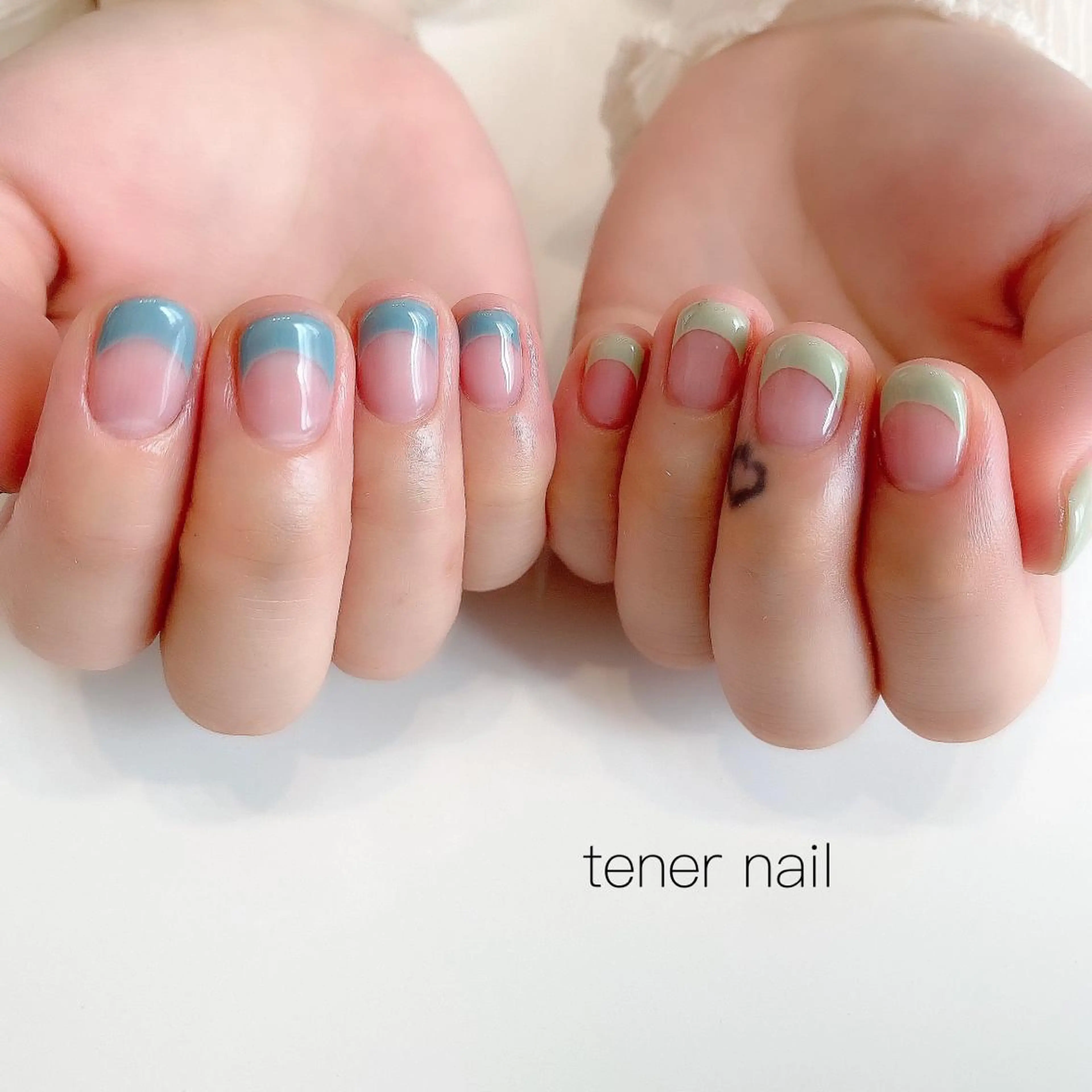 ネイル ブルー フレンチネイル ピスタチオネイル テネルネイル tener nailのネイルデザイン