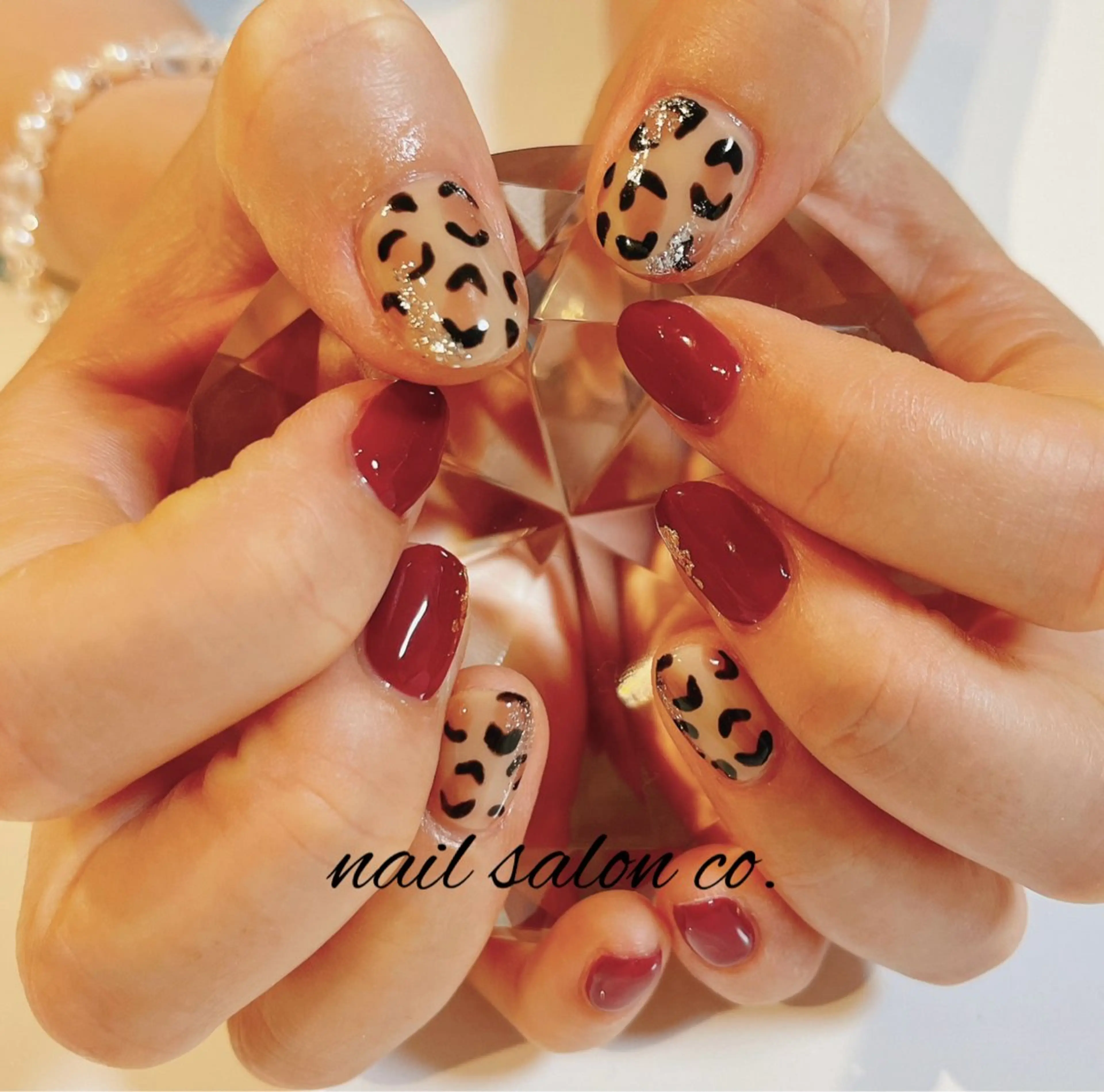 ネイル アニマル柄 ボルドー ハンドネイル kaz kazのネイルデザイン