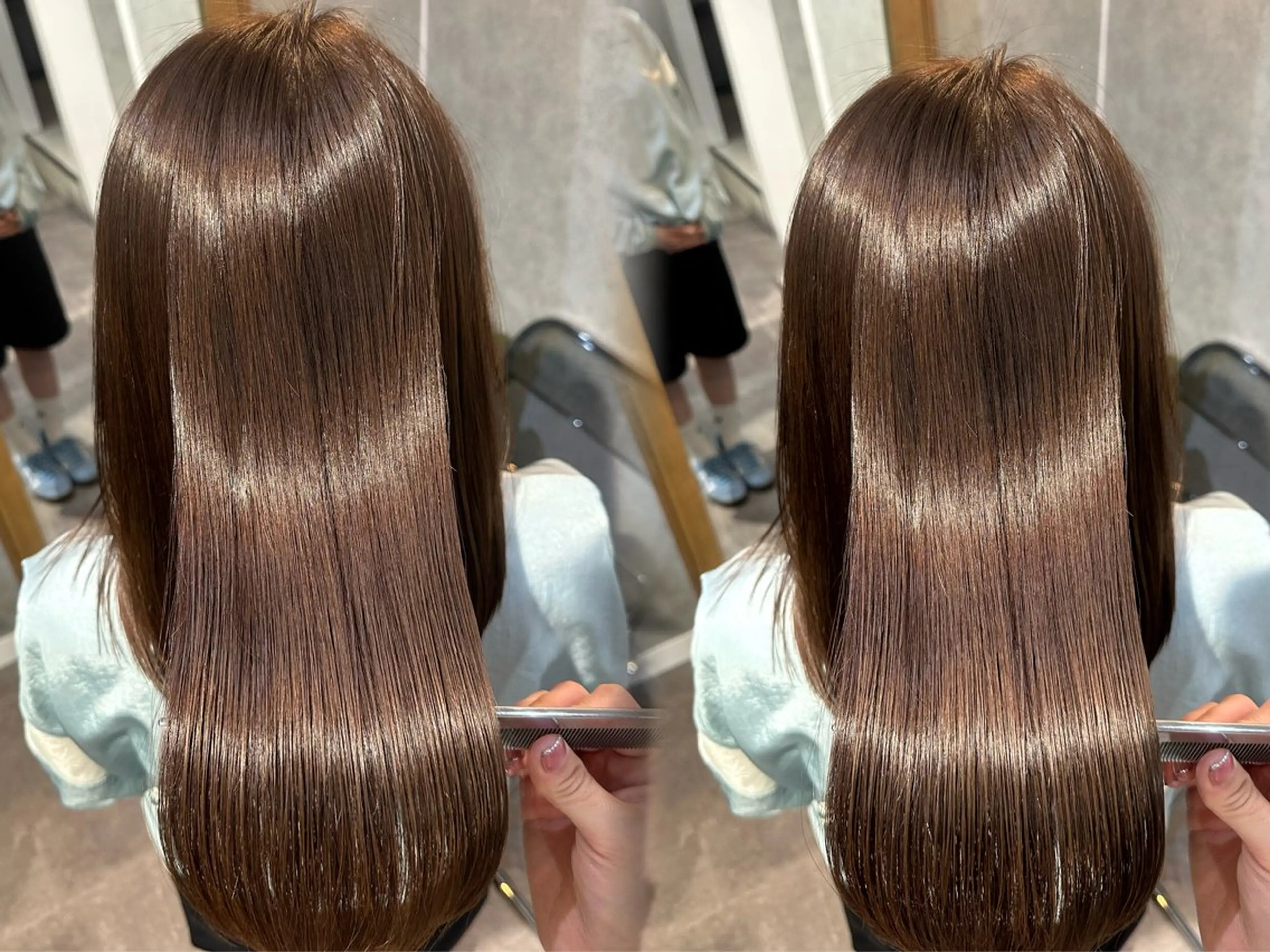 ロング パーマ 酸性ストレート ストレートパーマ 銀座レイヤーカット ×シースルー前髪のヘアスタイル