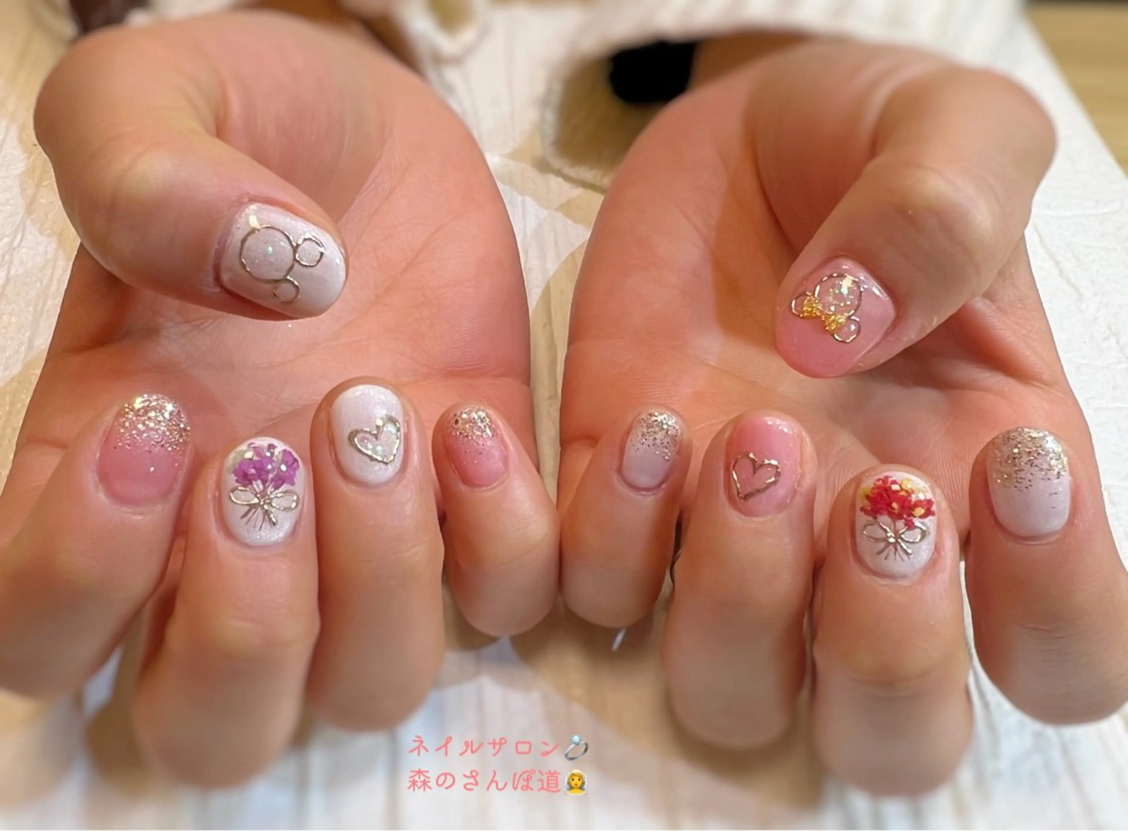 ネイル ハンドネイル ショートネイル 森のさんぽ道のネイルデザイン