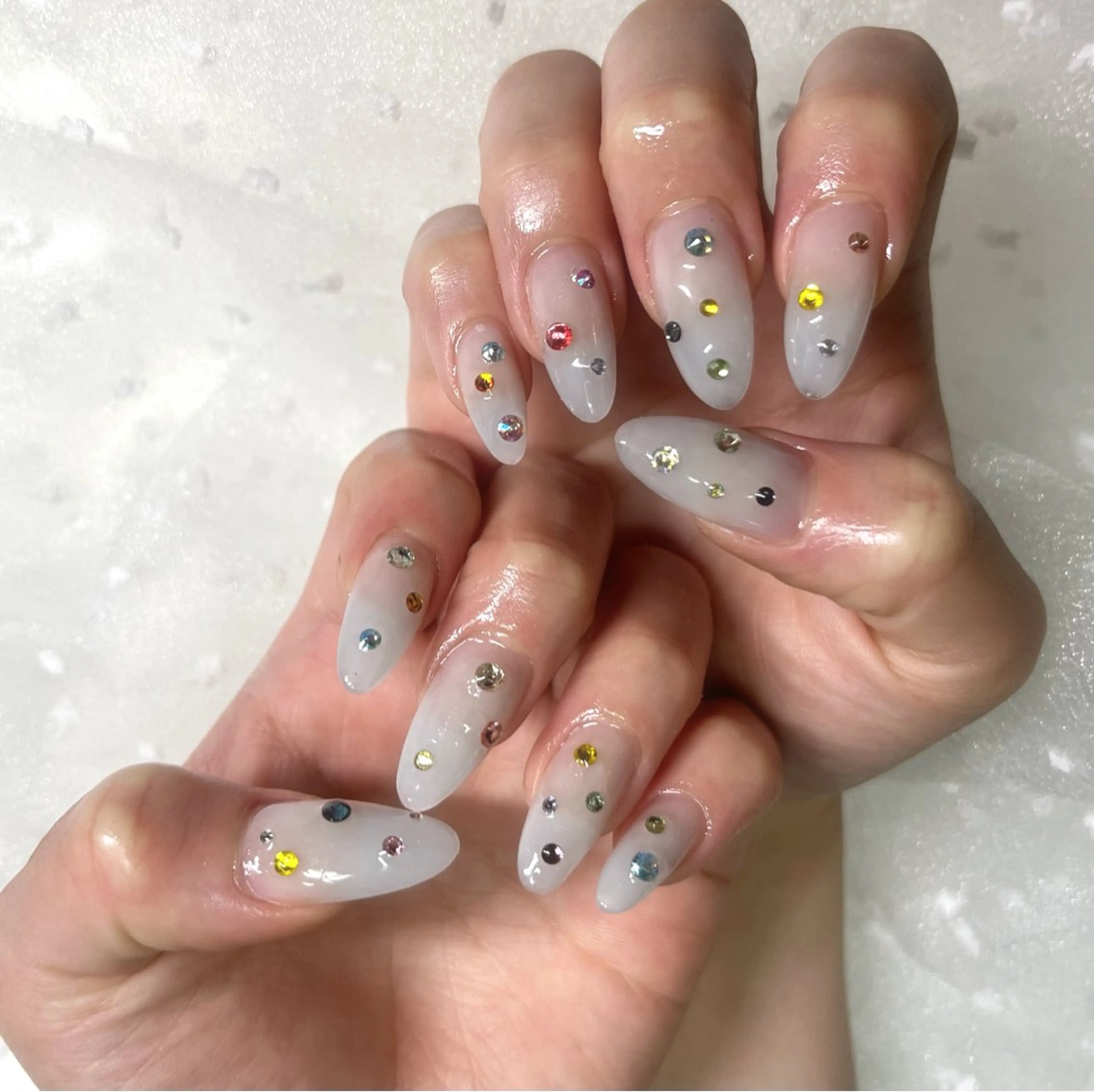 ネイル ブルー 長さ出し スカルプネイル plaisir プレジールネイルのネイルデザイン