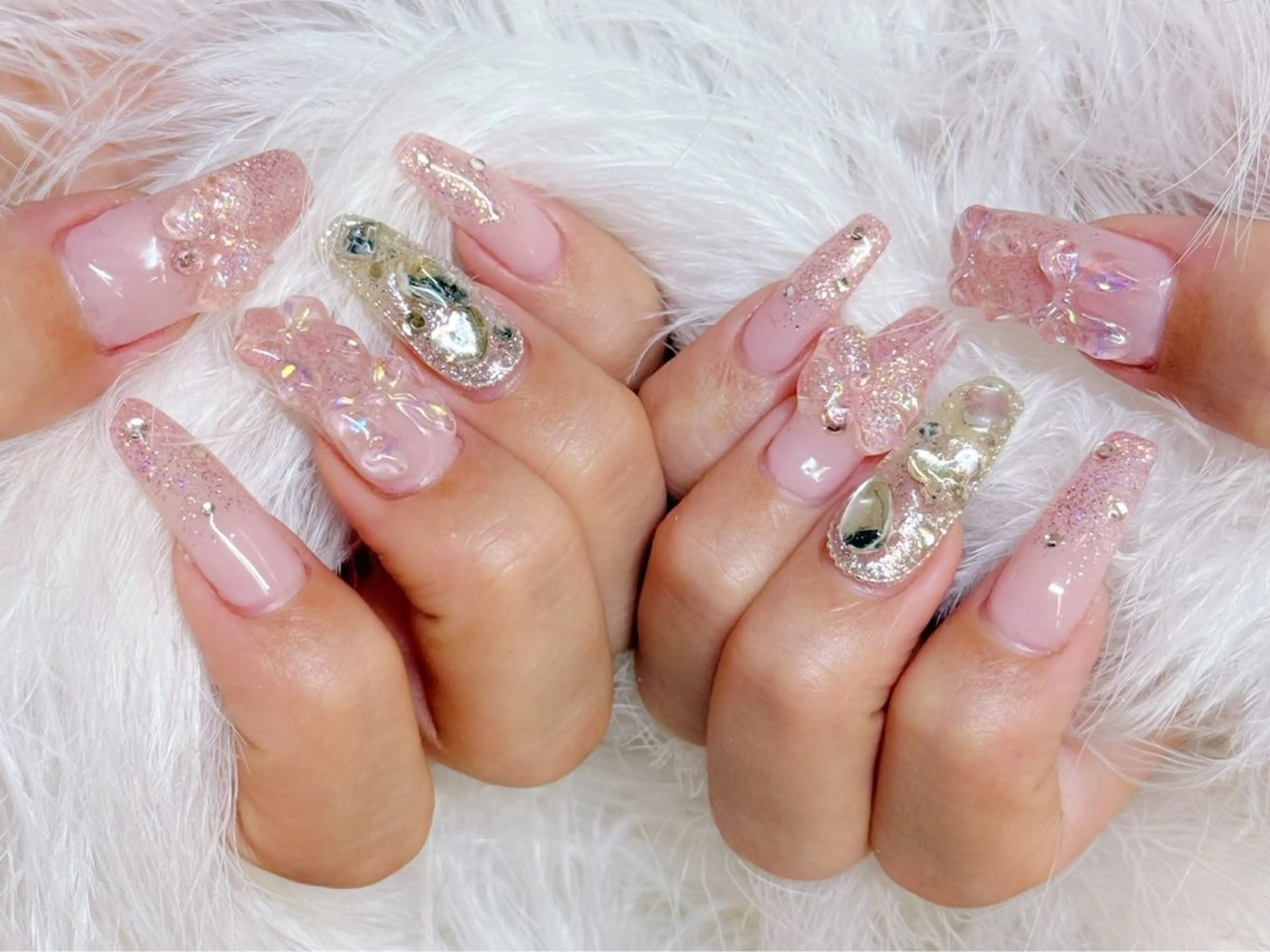 ネイル アートネイル フラッシュネイル フラワーネイル ジェルネイル ガーリー Puti nailのネイルデザイン